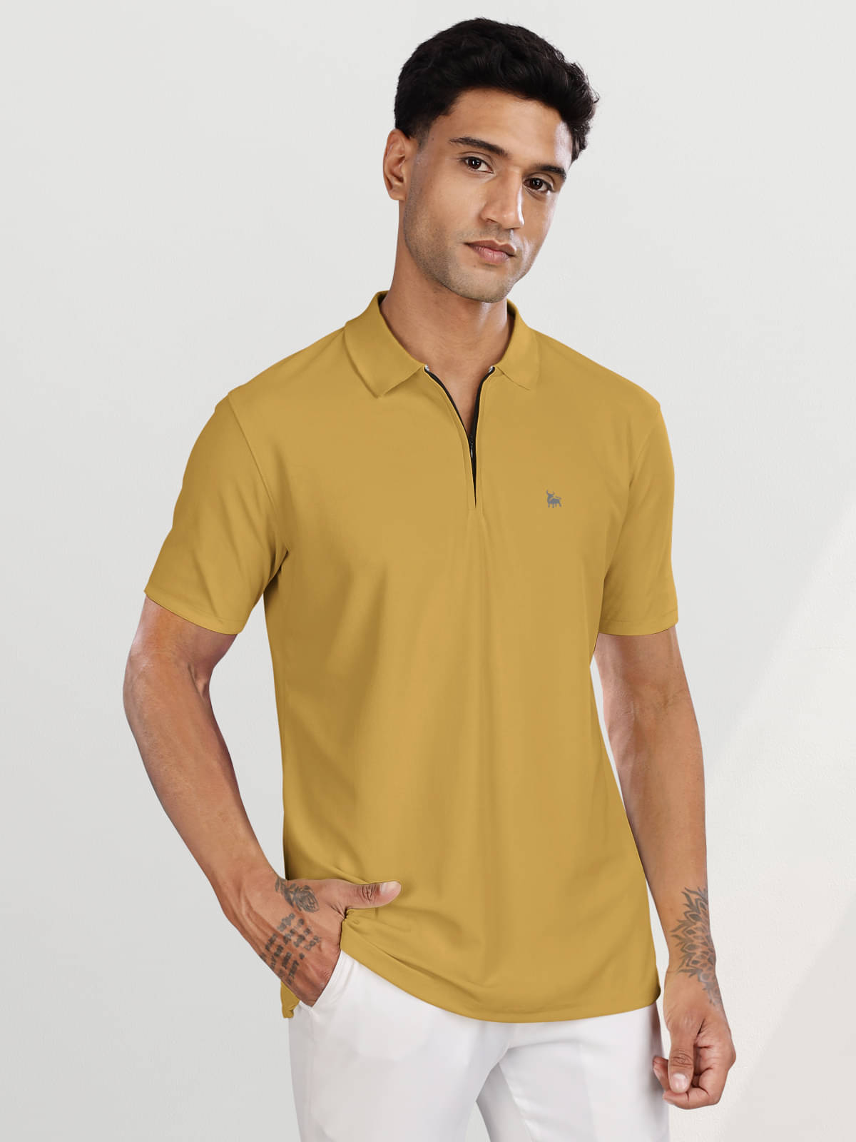 BULLMER Pack of 1 Polyester Regular Fit Solid Half Sleeves Men's Polo T Shirt ( Mustard ) BULLMER Pack of 1 Polyester Regular Fit Solid Half Sleeves Men's Polo T Shirt ( Mustard )