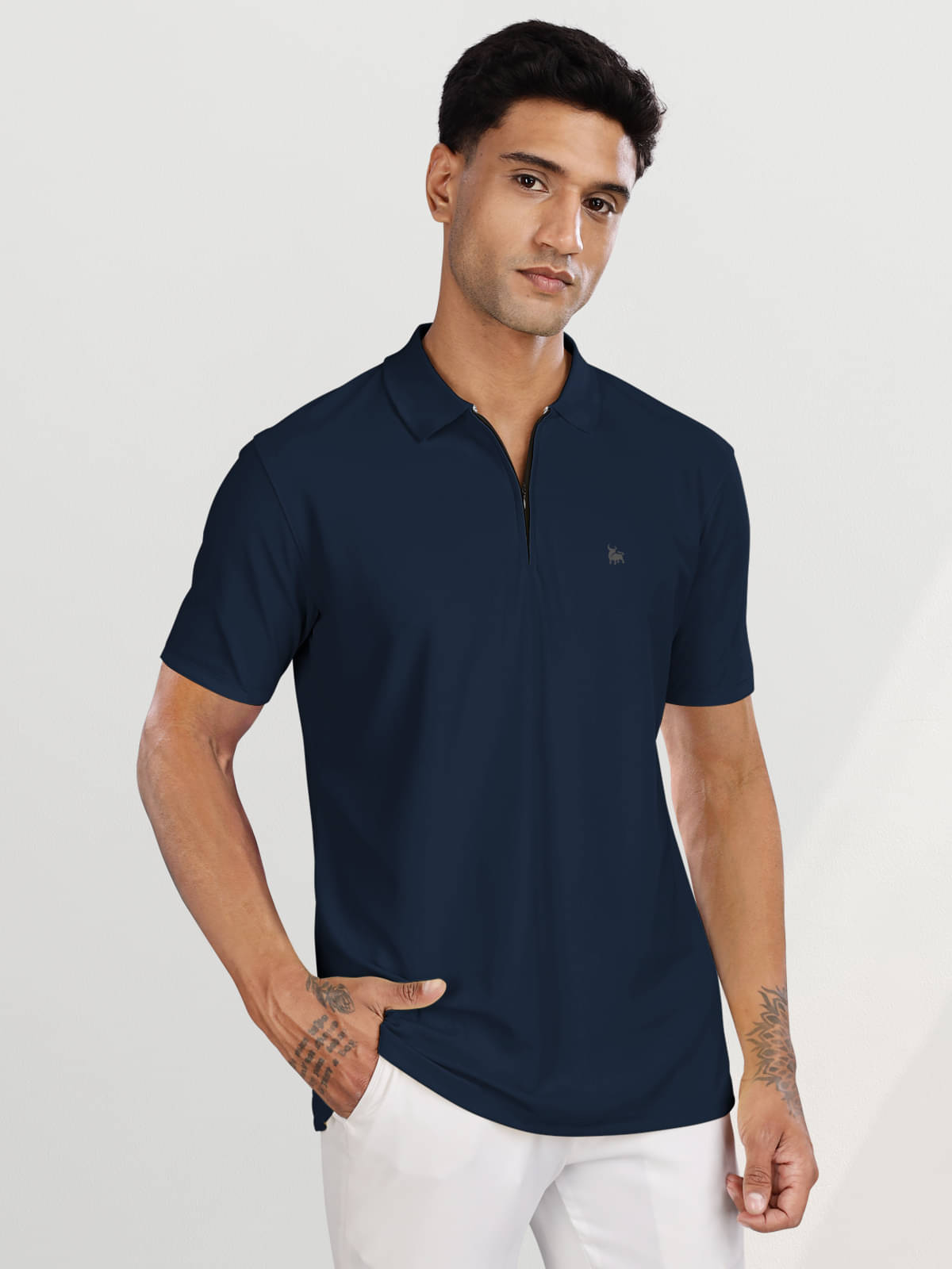     			BULLMER Pack of 1 Polyester Regular Fit Solid Half Sleeves Men's Polo T Shirt ( Navy Blue )