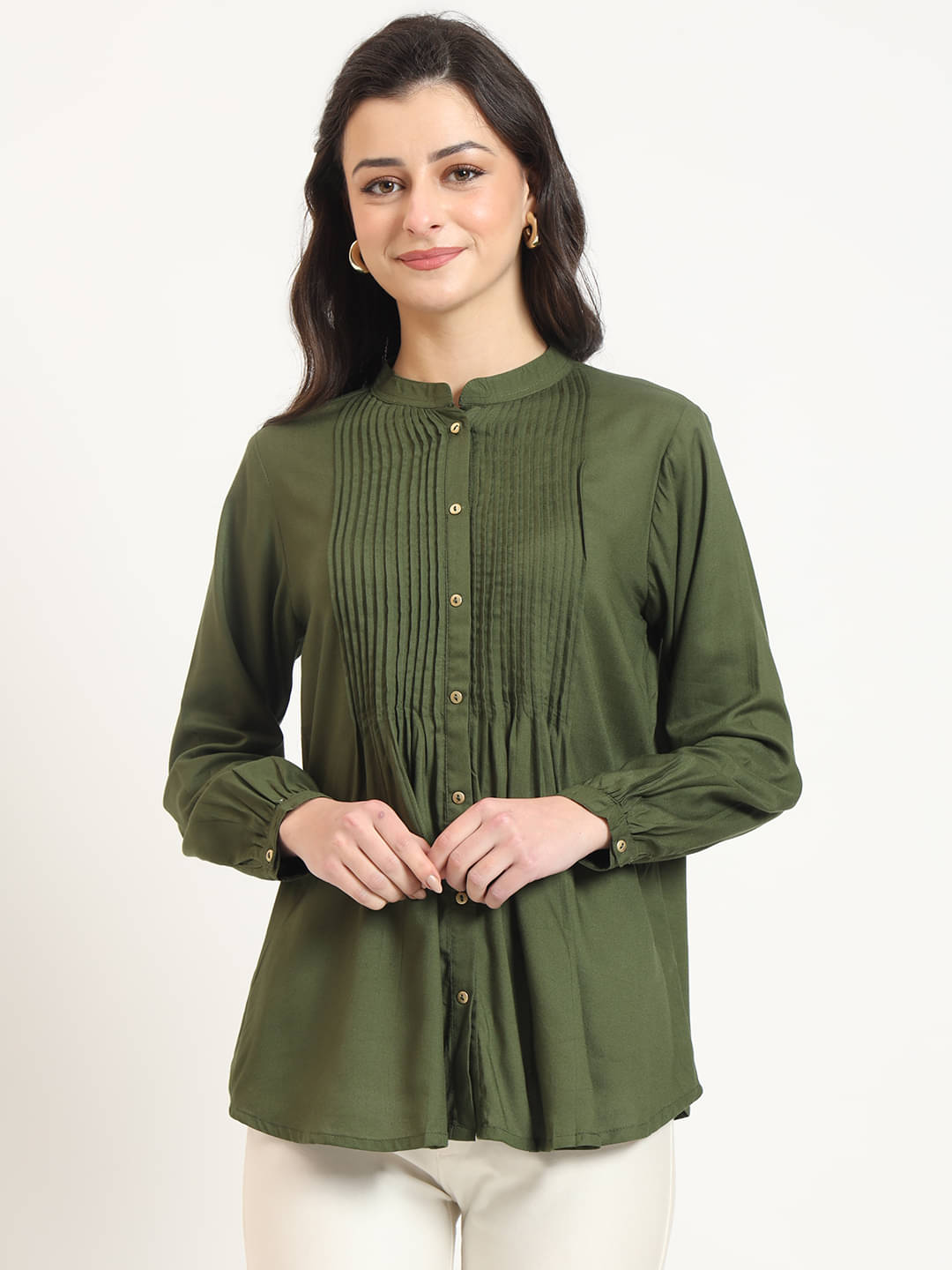 Divena Women's Viscose Rayon A-Line Top ( Olive ) Divena Women's Viscose Rayon A-Line Top ( Olive )