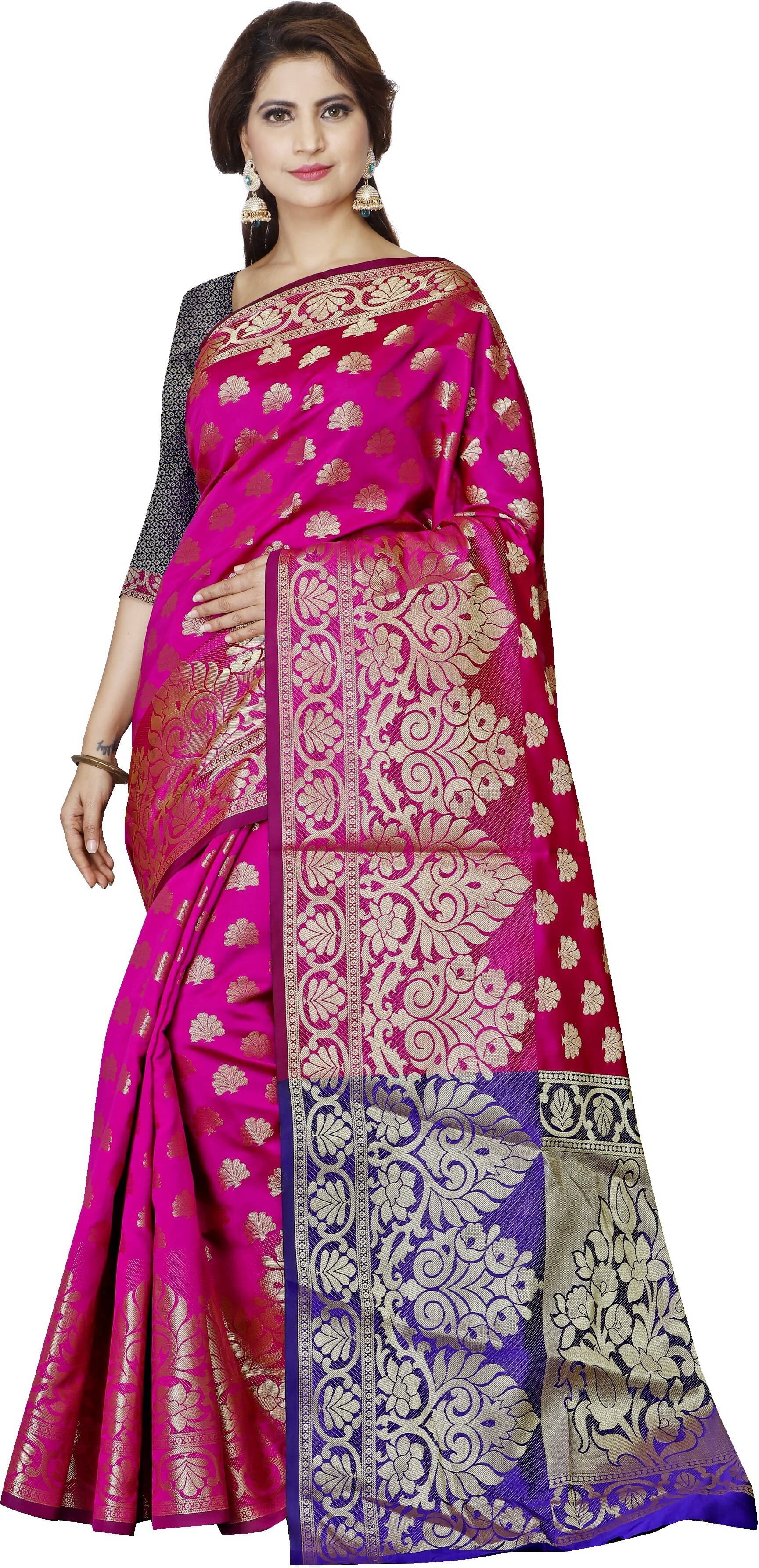     			Indian Fashionista Art Silk Printed Saree With Unstitched Blouse Piece ( Magenta )