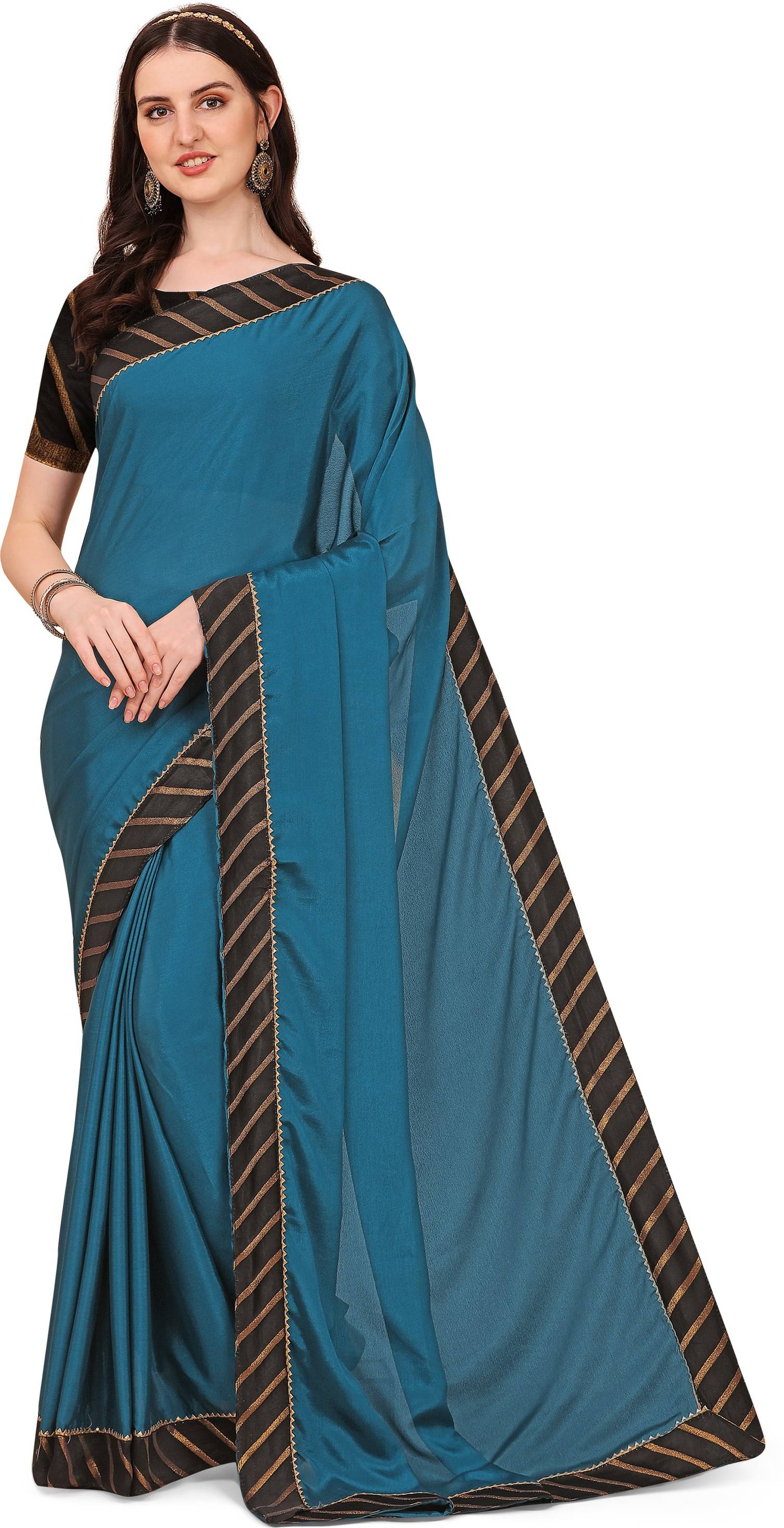 Indian Fashionista Chiffon Solid Saree With Unstitched Blouse Piece ( Blue ) Indian Fashionista Chiffon Solid Saree With Unstitched Blouse Piece ( Blue )