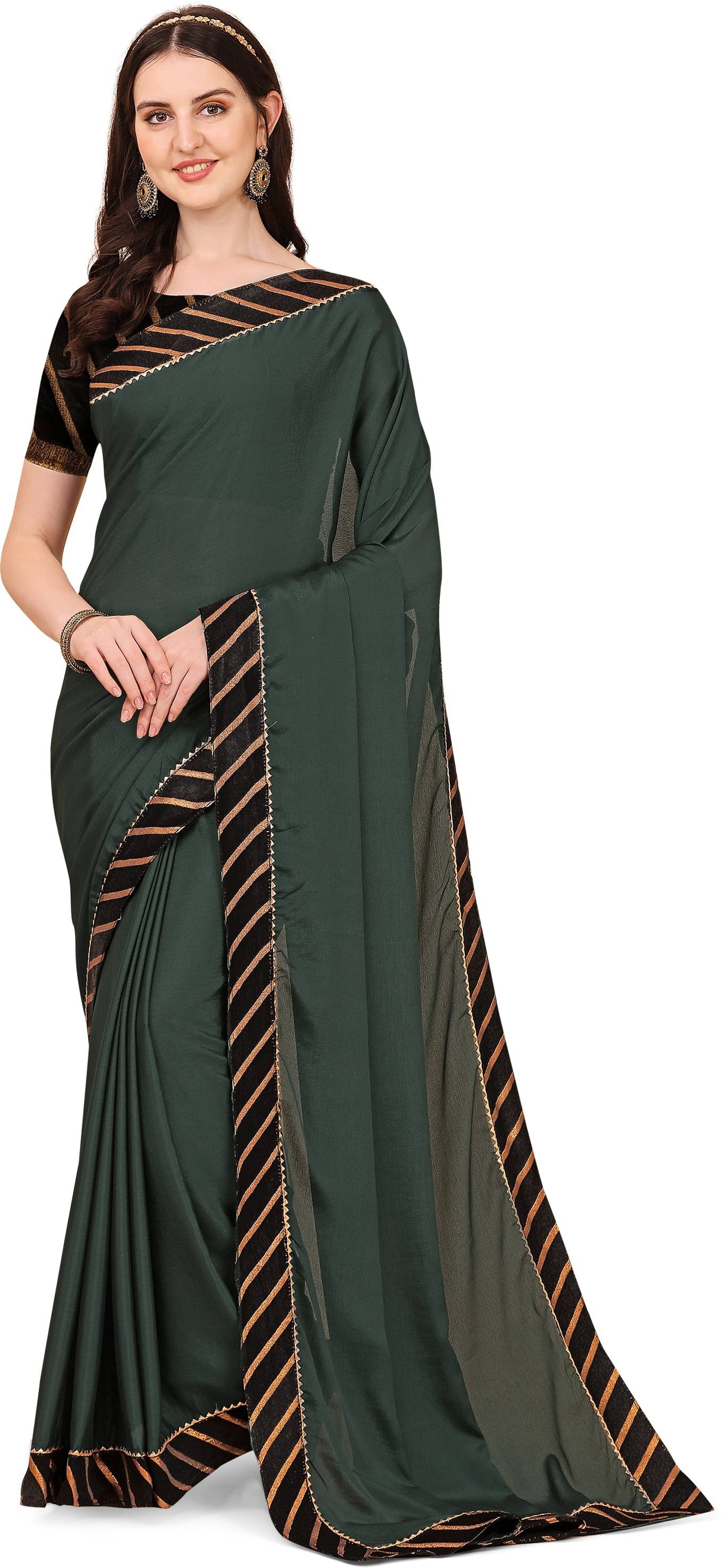 Indian Fashionista Chiffon Solid Saree With Unstitched Blouse Piece ( Grey ) Indian Fashionista Chiffon Solid Saree With Unstitched Blouse Piece ( Grey )