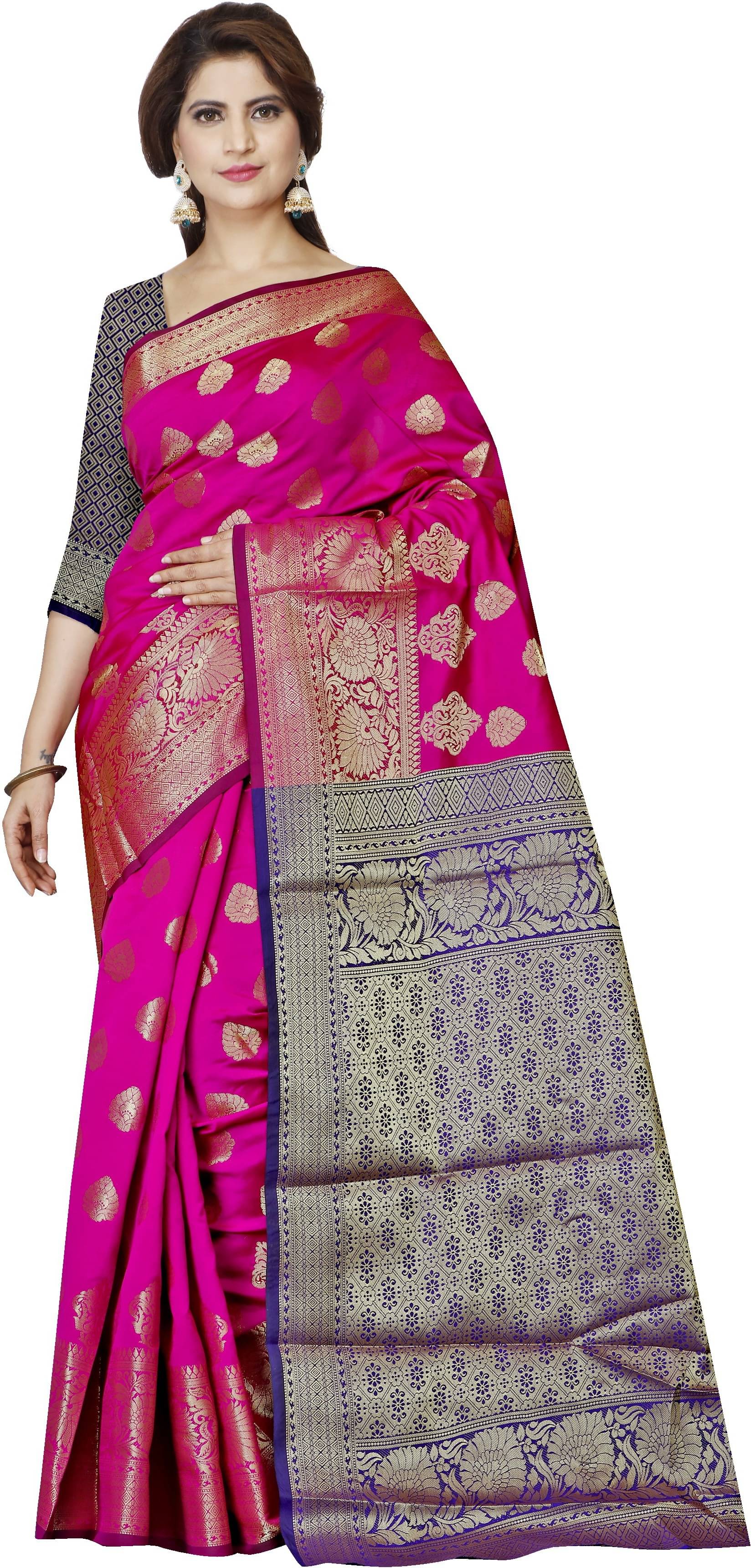     			Indian Fashionista Cotton Blend Printed Saree With Unstitched Blouse Piece ( Pink )