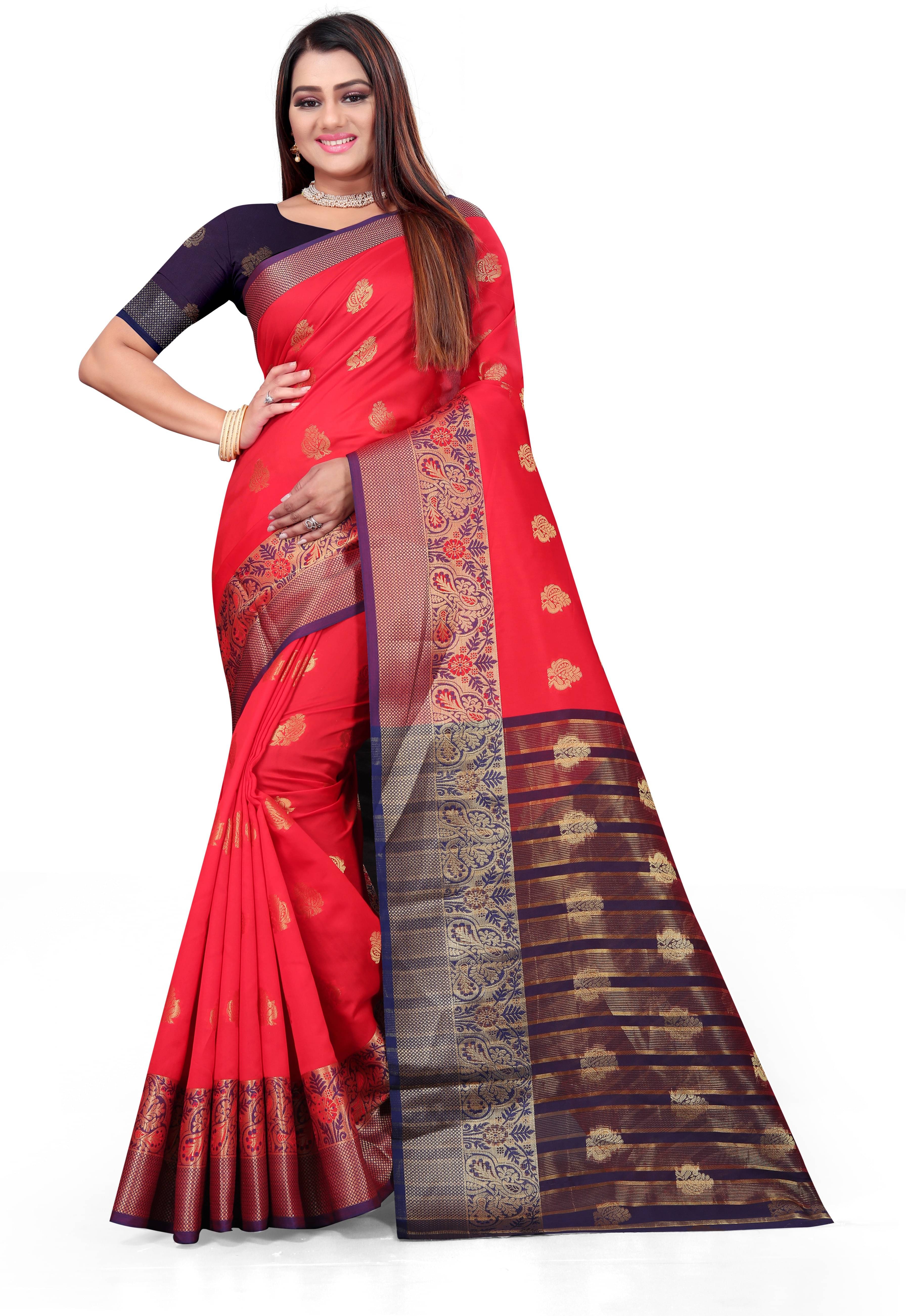 Indian Fashionista Cotton Silk Printed Saree With Unstitched Blouse Piece ( Red ) Indian Fashionista Cotton Silk Printed Saree With Unstitched Blouse Piece ( Red )