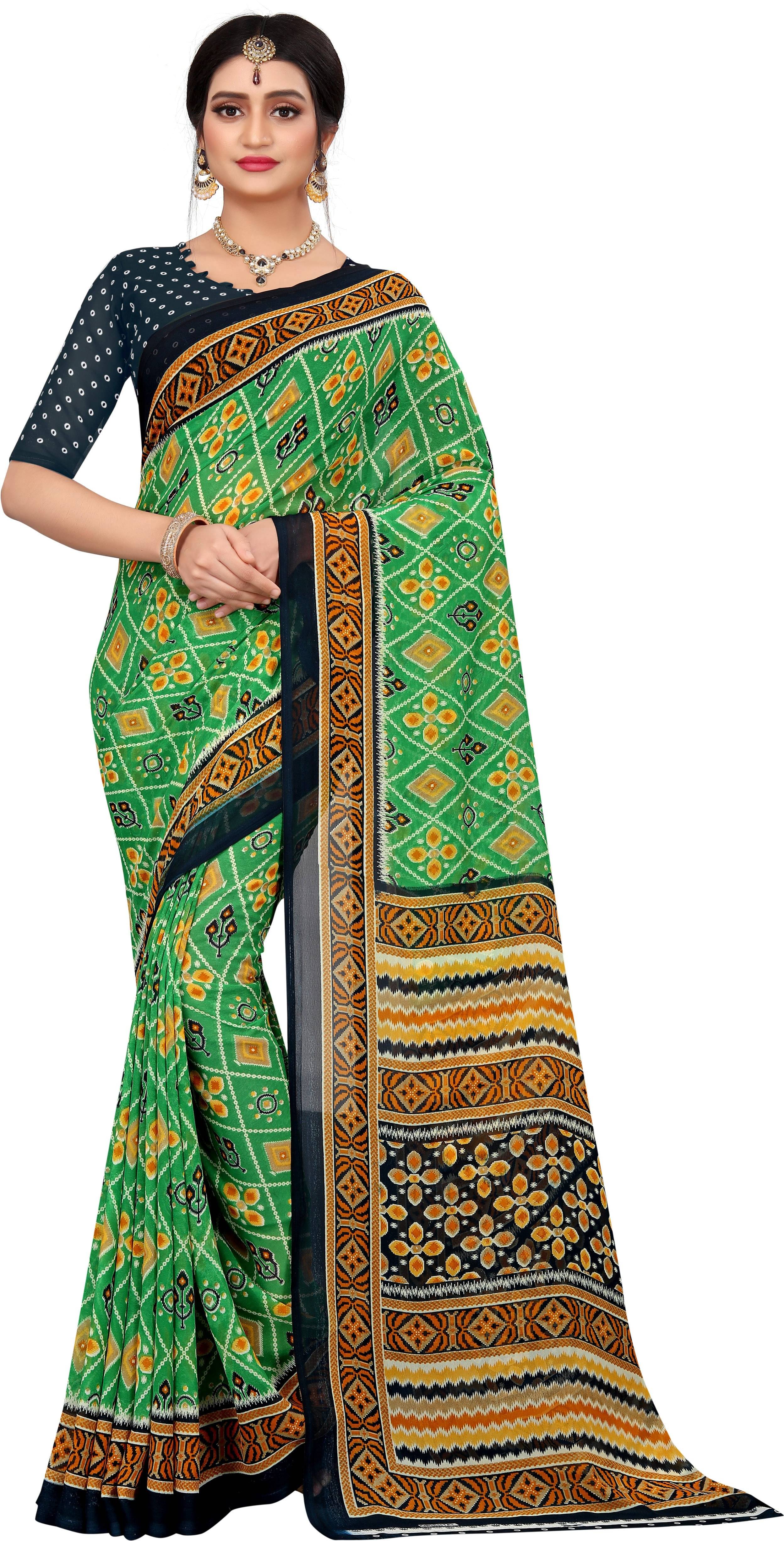    			Indian Fashionista Georgette Printed Saree With Unstitched Blouse Piece ( Light Green )