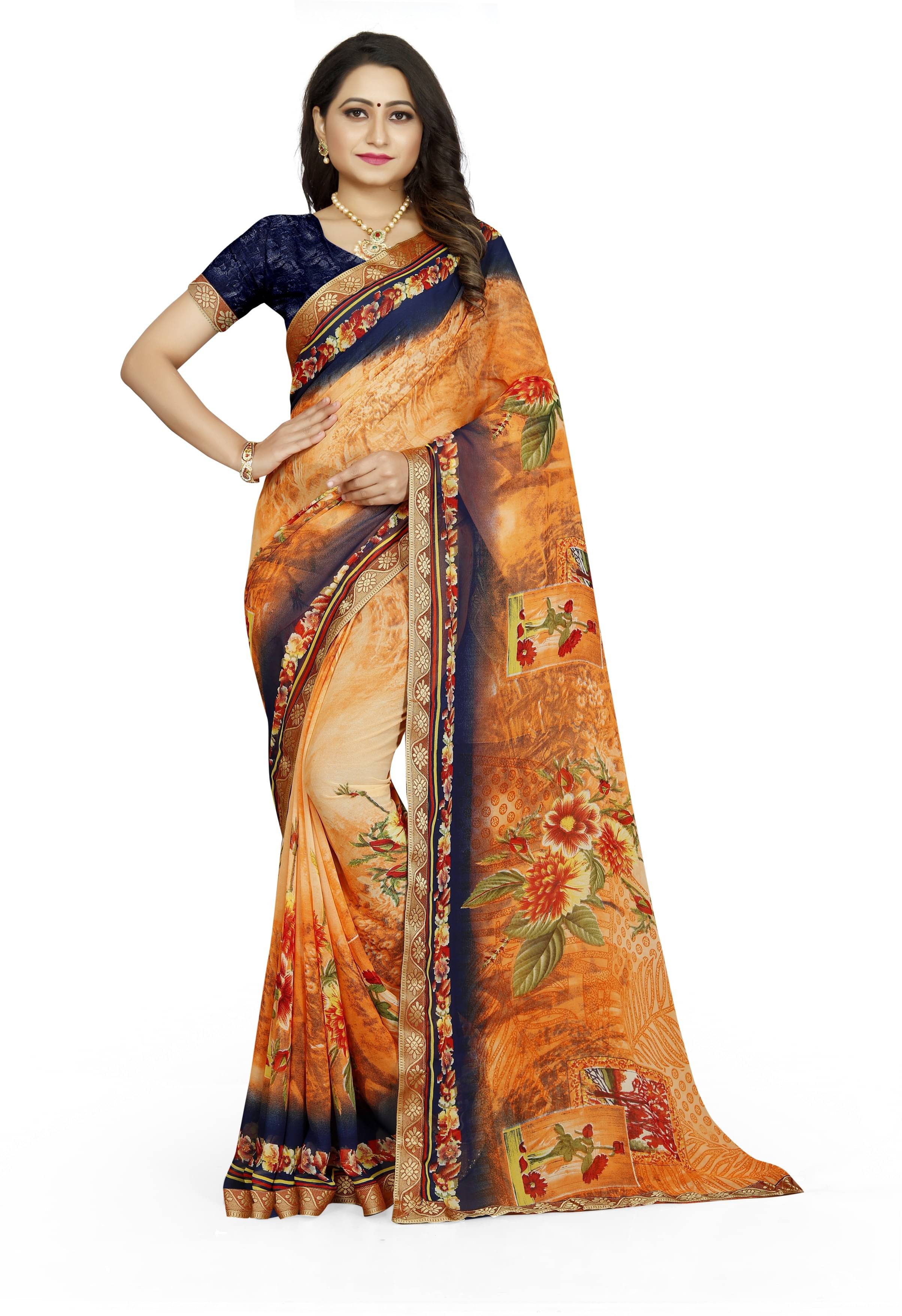     			Indian Fashionista Georgette Printed Saree With Unstitched Blouse Piece ( Multicolor1 )