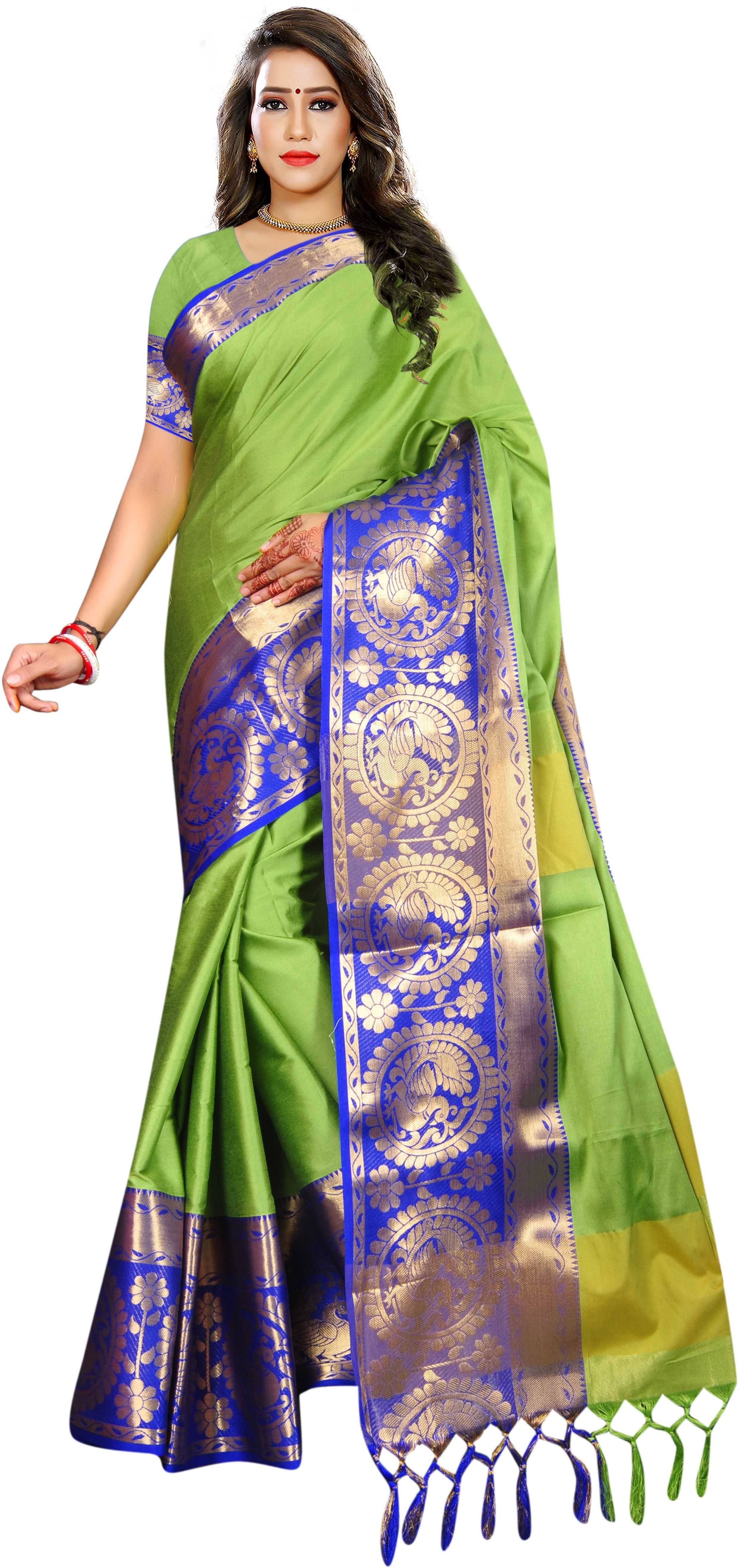     			Indian Fashionista Jacquard Printed Saree With Unstitched Blouse Piece ( Multicolor1 )