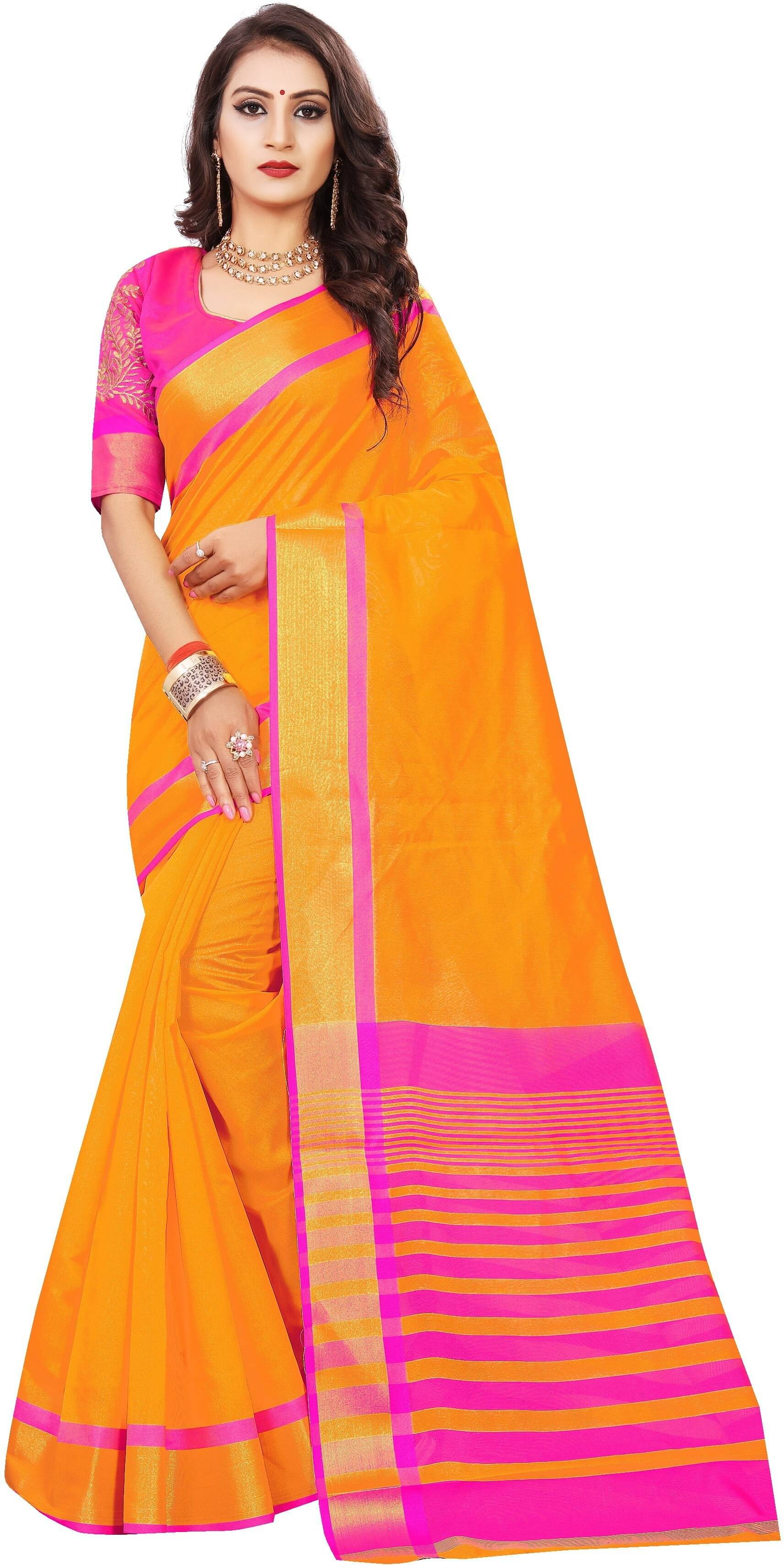     			Indian Fashionista Jacquard Solid Saree With Unstitched Blouse Piece ( Orange )