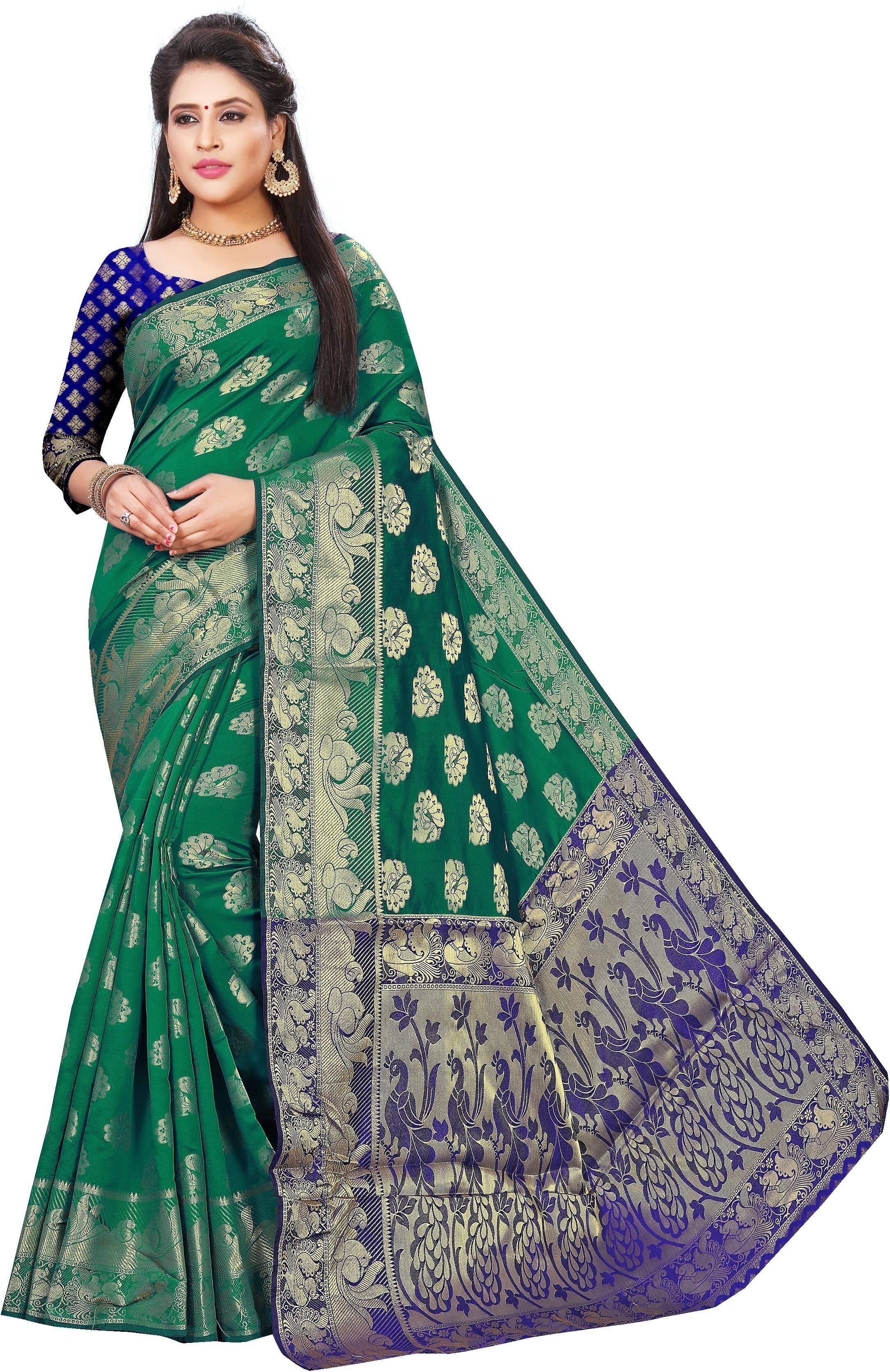 Indian Fashionista Jacquard Solid Saree With Unstitched Blouse Piece ( Green ) Indian Fashionista Jacquard Solid Saree With Unstitched Blouse Piece ( Green )