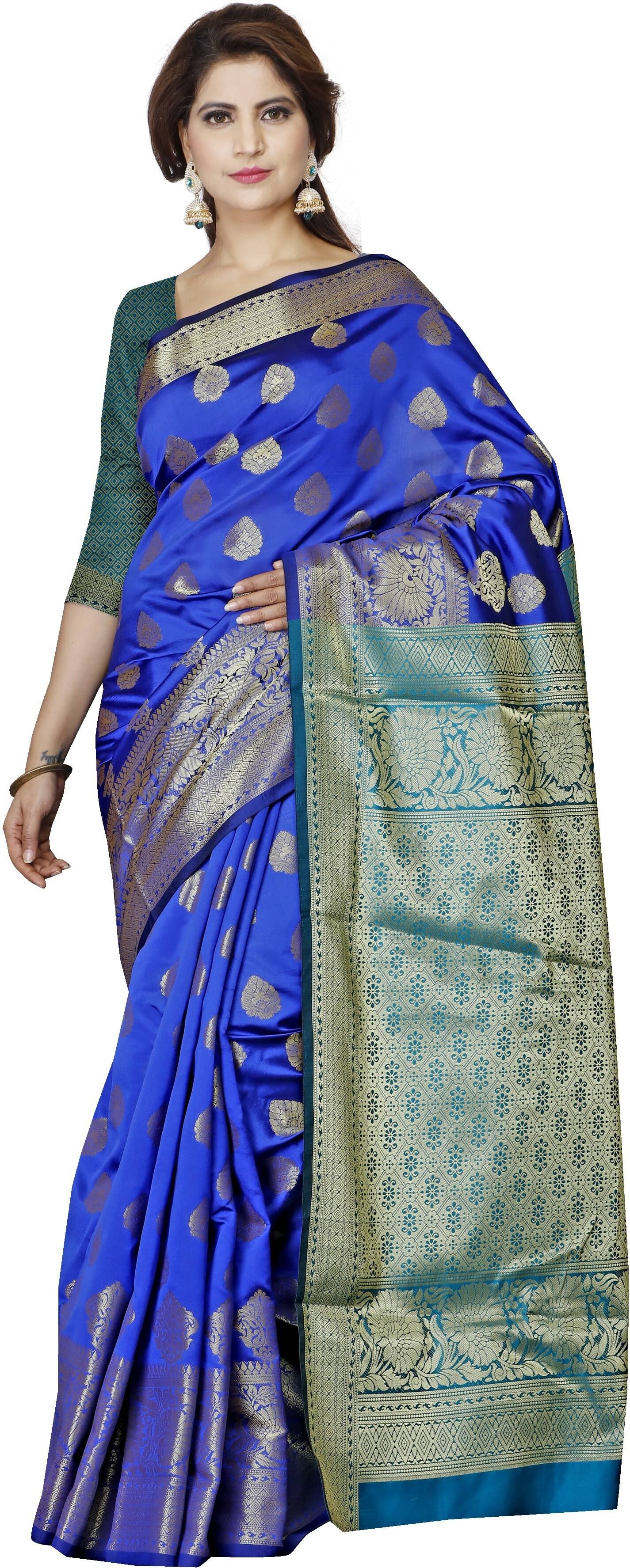     			Indian Fashionista Jacquard Woven Saree With Unstitched Blouse Piece ( Blue )