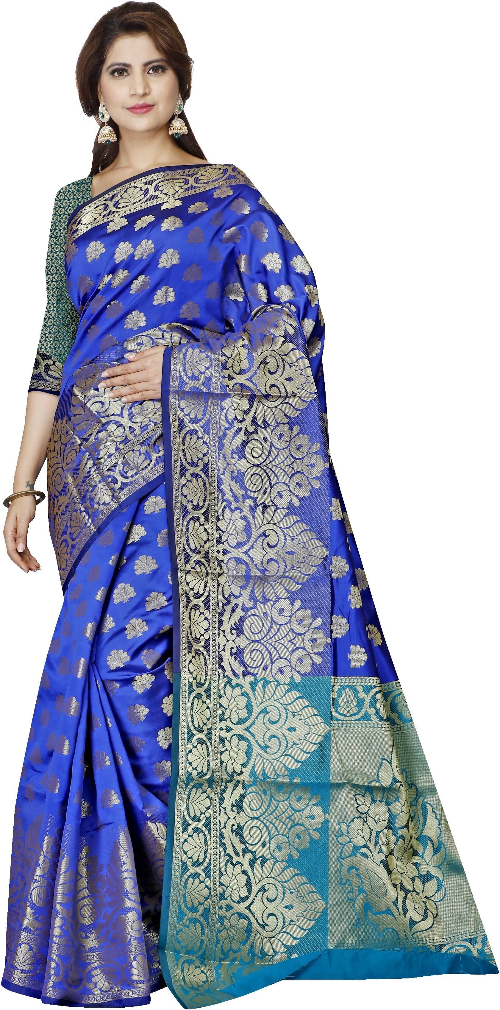     			Indian Fashionista Jacquard Woven Saree With Unstitched Blouse Piece ( Blue )