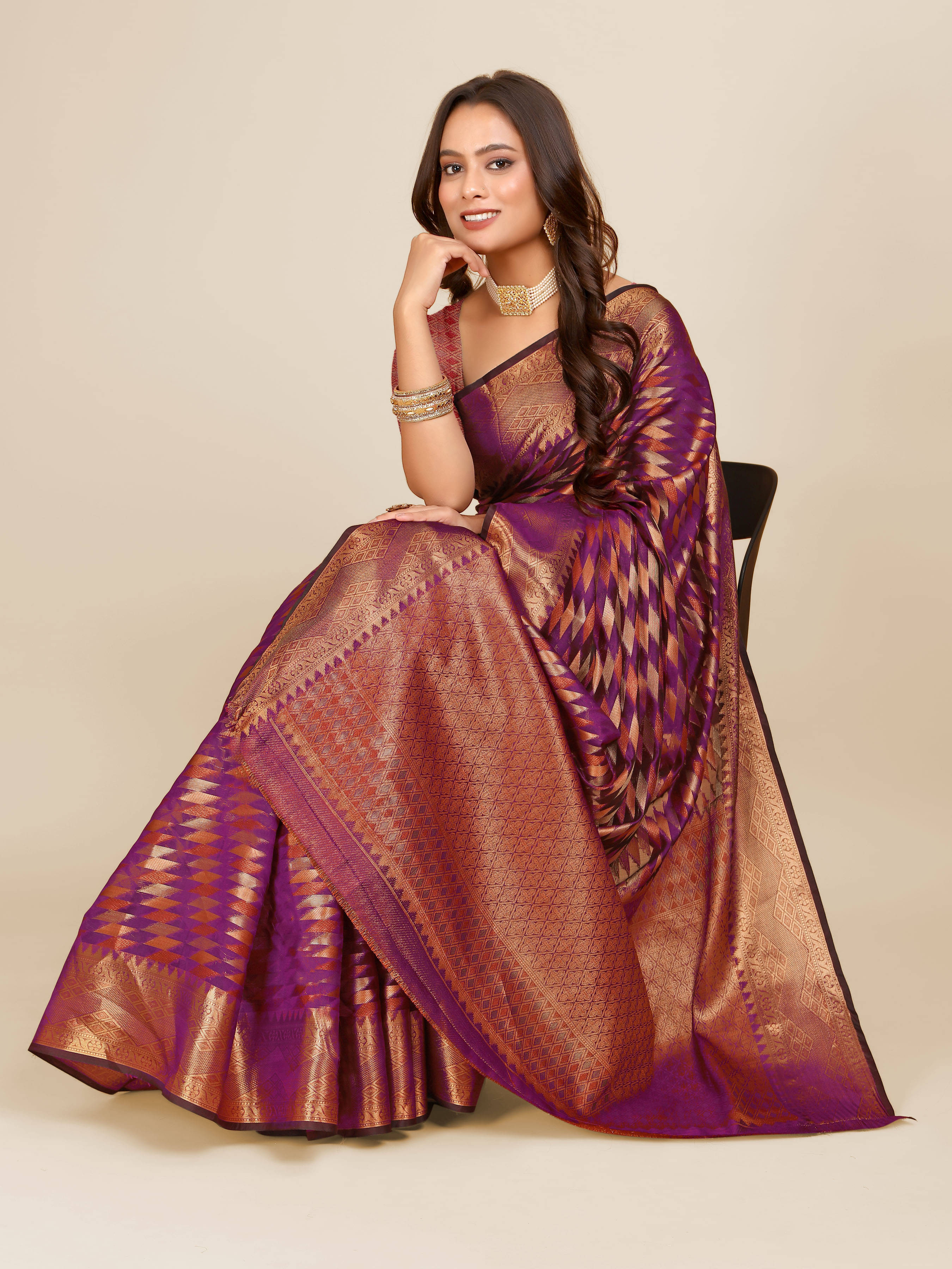     			Indian Fashionista Organza Embellished Saree With Unstitched Blouse Piece ( Purple )