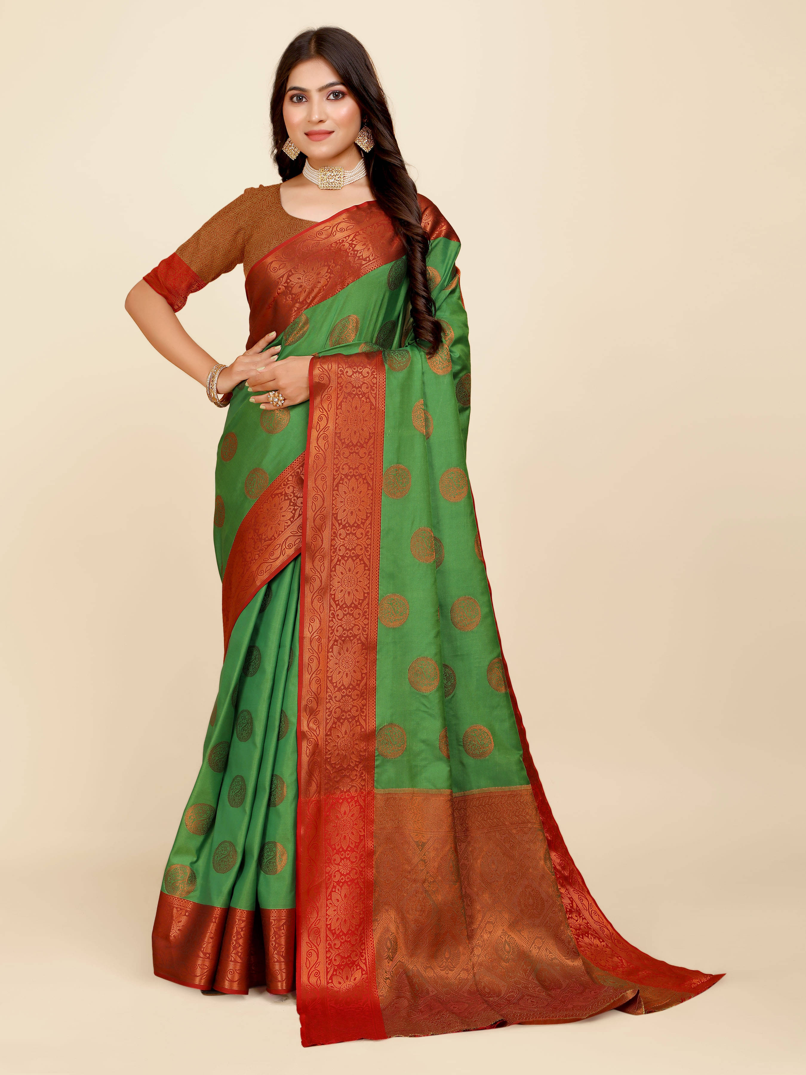 Indian Fashionista Organza Woven Saree With Unstitched Blouse Piece ( Light Green ) Indian Fashionista Organza Woven Saree With Unstitched Blouse Piece ( Light Green )