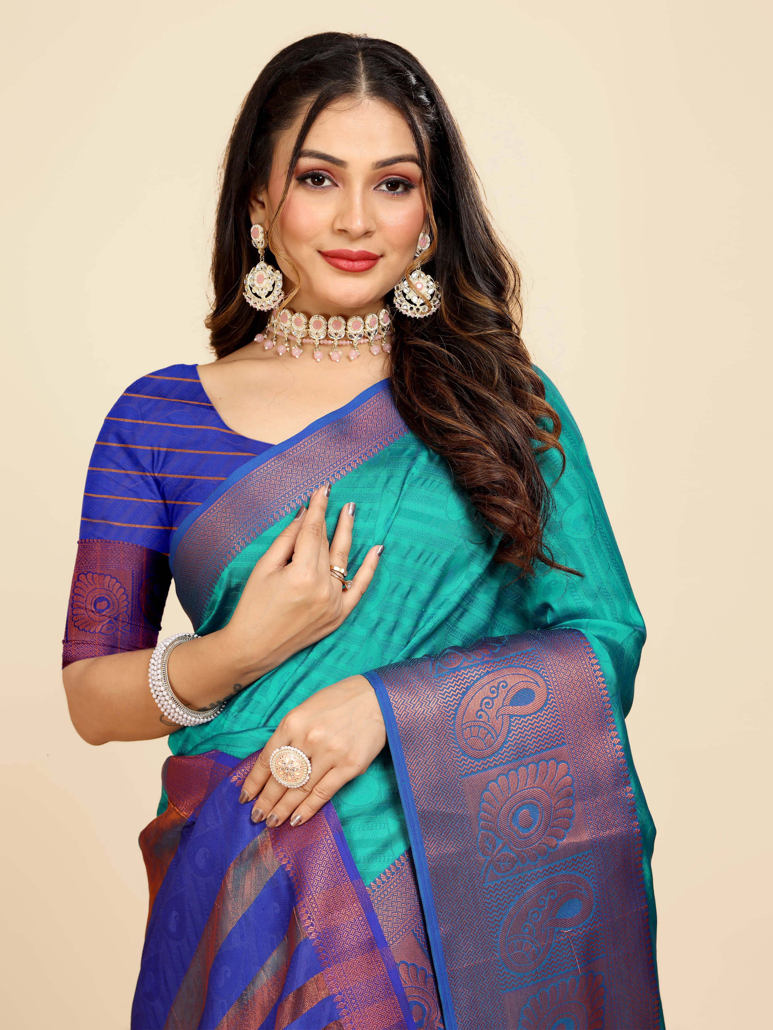 Indian Fashionista Organza Woven Saree With Unstitched Blouse Piece ( Multicolor ) - Sarees | Buy online on ZillyBuy