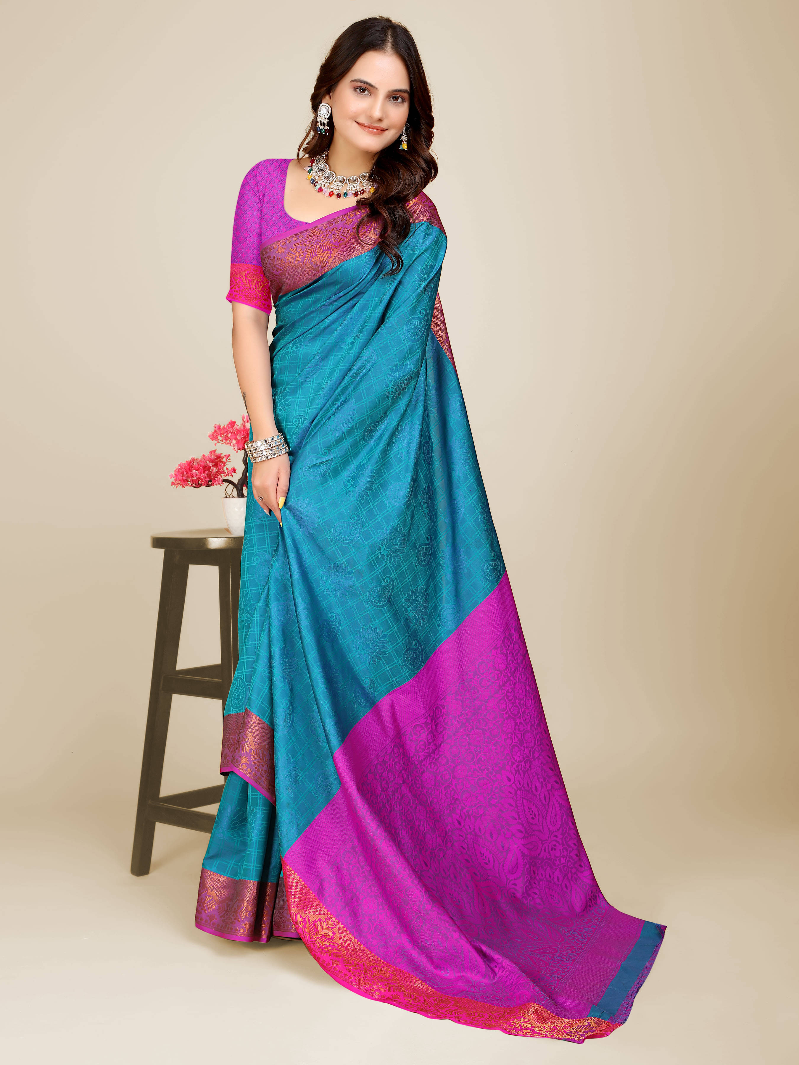     			Indian Fashionista Organza Woven Saree With Unstitched Blouse Piece ( Light Blue )