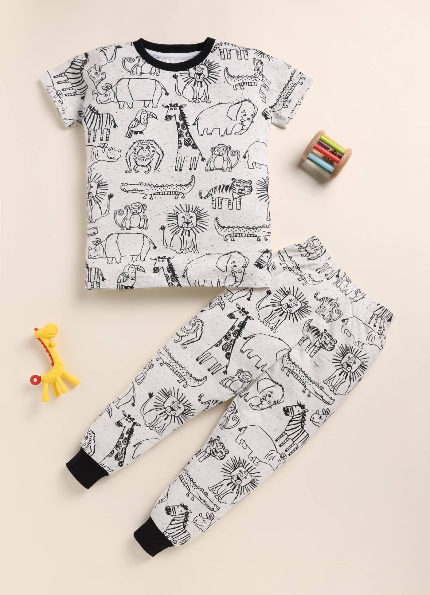 Lazy Shark Pack of 1 Boys Cotton Blend Nightsuit Set ( Grey ) Lazy Shark Pack of 1 Boys Cotton Blend Nightsuit Set ( Grey )