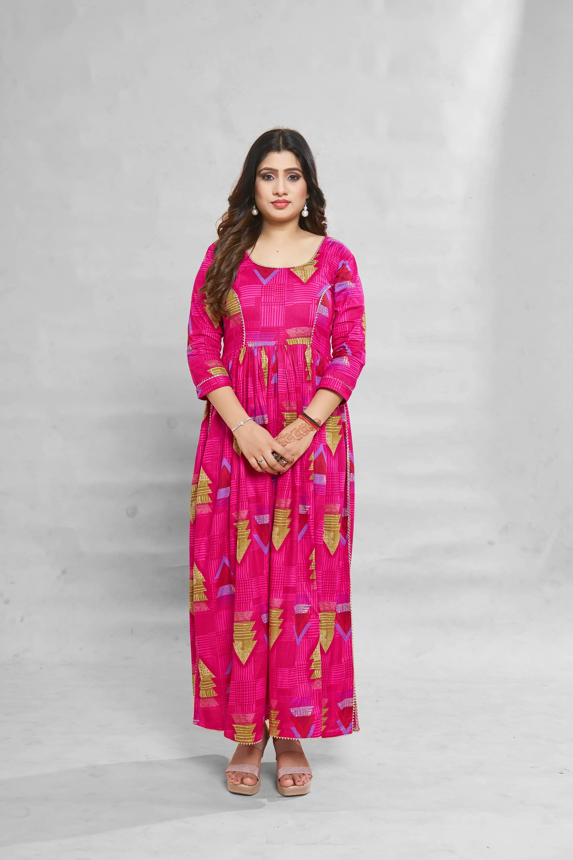     			MEESORRA Pack of 1 Rayon Printed Anarkali Women's Kurti - ( Fluorescent Pink )