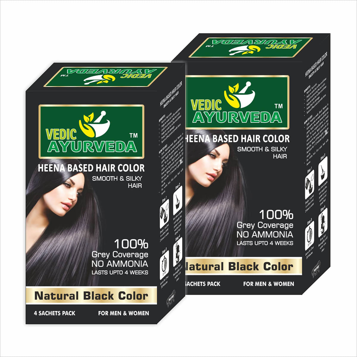     			Natural Pure Henna Based Black Color, 200gm (combo pack)