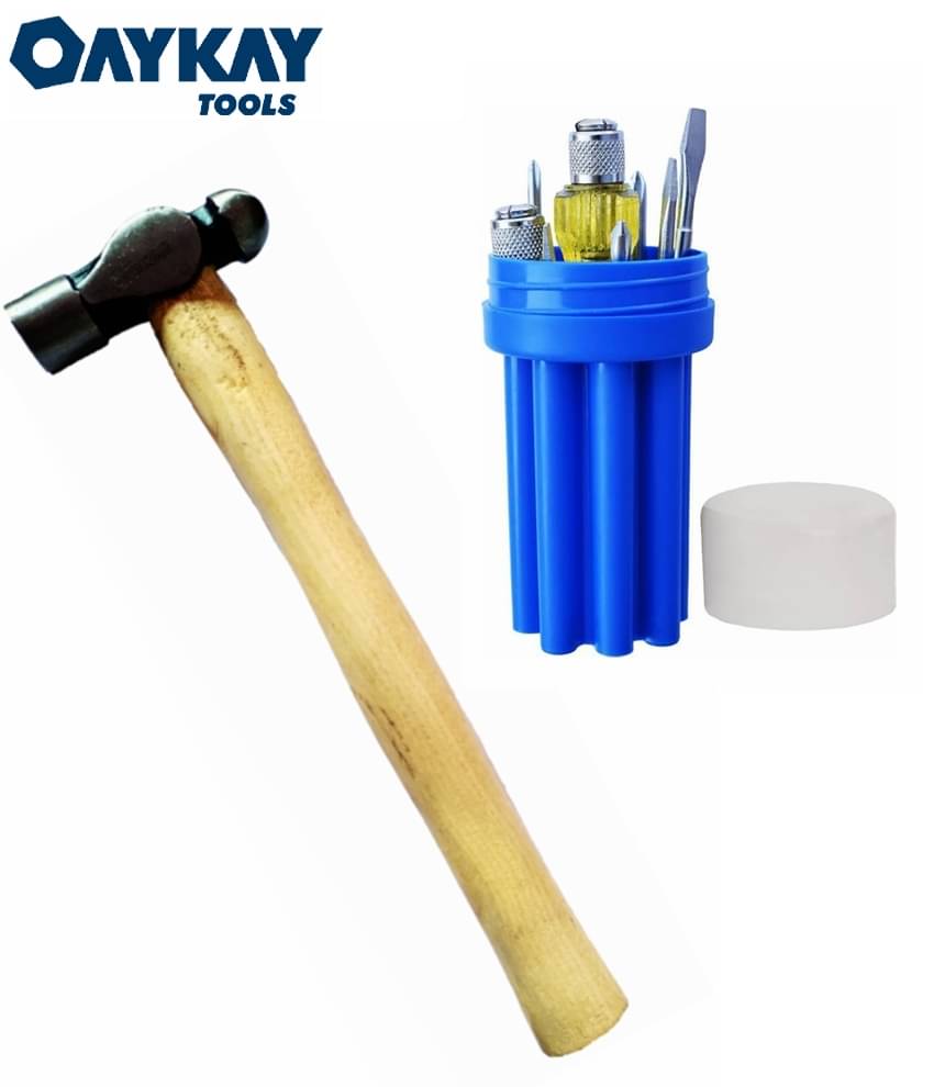 Oaykay Tools Wooden Handle Hammer 200gm Heavy Duty & 8 in 1 Screwdriver kit Oaykay Tools Wooden Handle Hammer 200gm Heavy Duty & 8 in 1 Screwdriver kit
