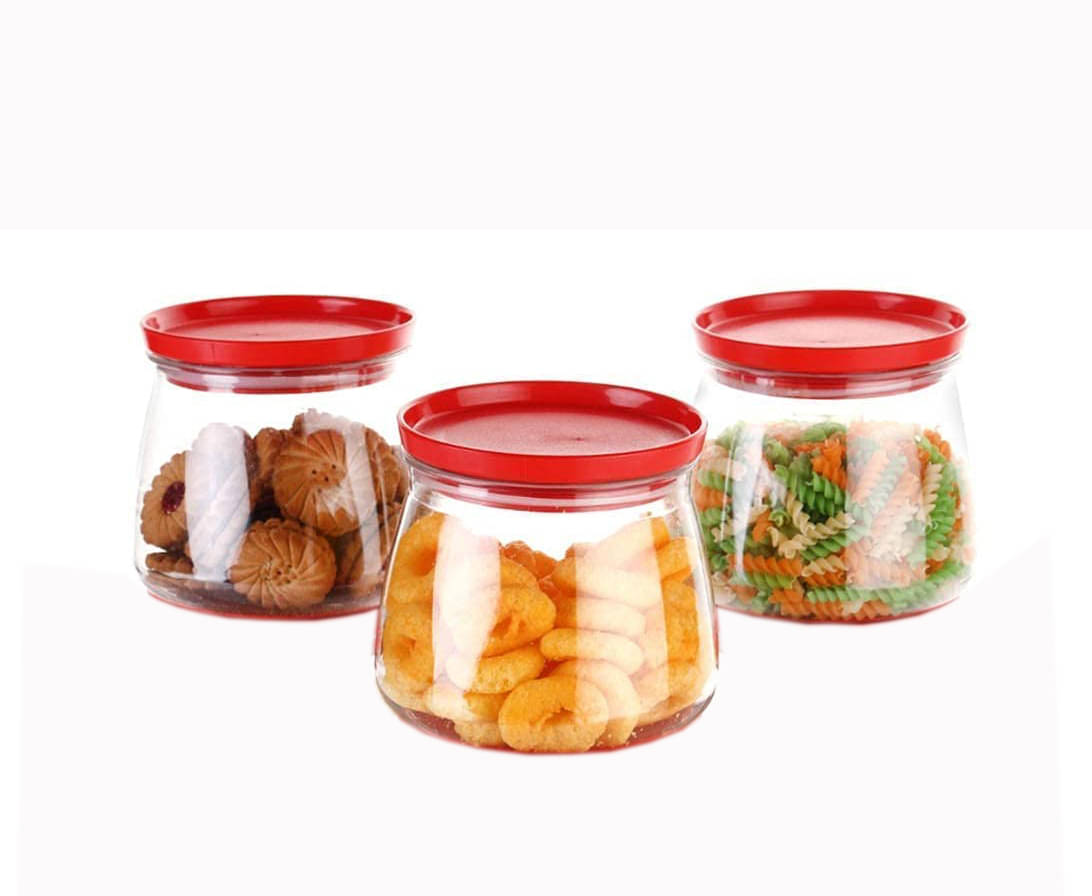     			Swaraa Kitchenware Plastic Red Cookie Container ( set of 3 )