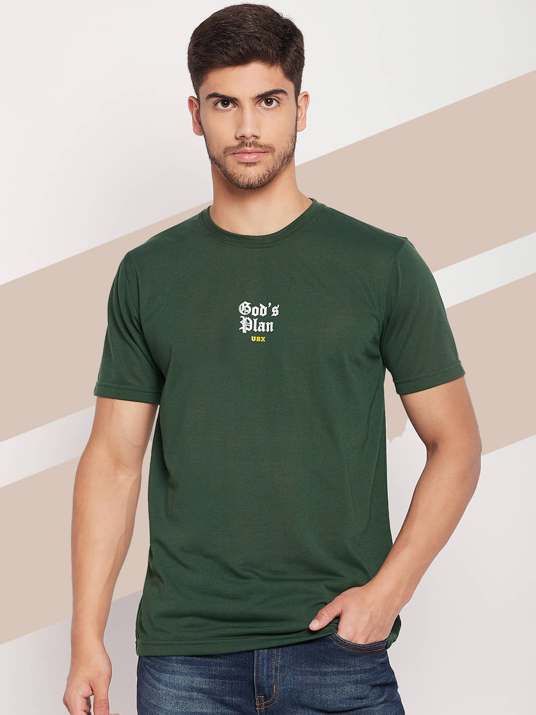 UBX Cotton Blend Regular Fit Printed Half Sleeves Men's Round T-Shirt - Olive ( Pack of 1 ) UBX Cotton Blend Regular Fit Printed Half Sleeves Men's Round T-Shirt - Olive ( Pack of 1 )