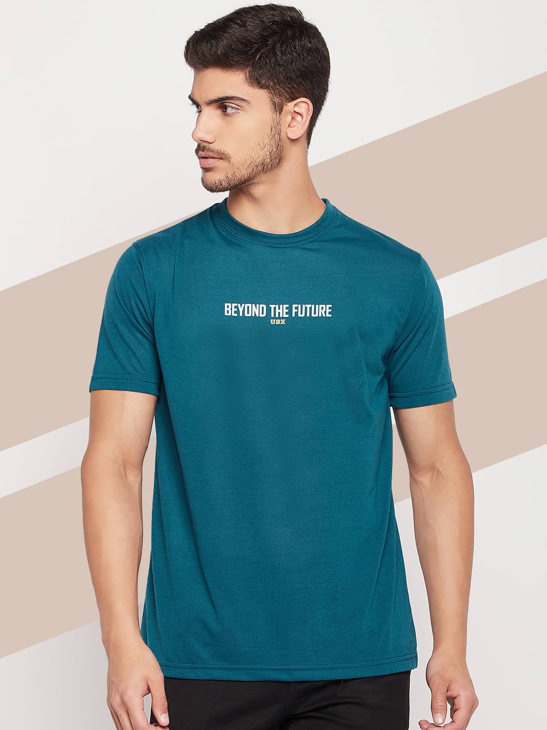 UBX Cotton Blend Regular Fit Printed Half Sleeves Men's Round T-Shirt - Teal Blue ( Pack of 1 ) UBX Cotton Blend Regular Fit Printed Half Sleeves Men's Round T-Shirt - Teal Blue ( Pack of 1 )