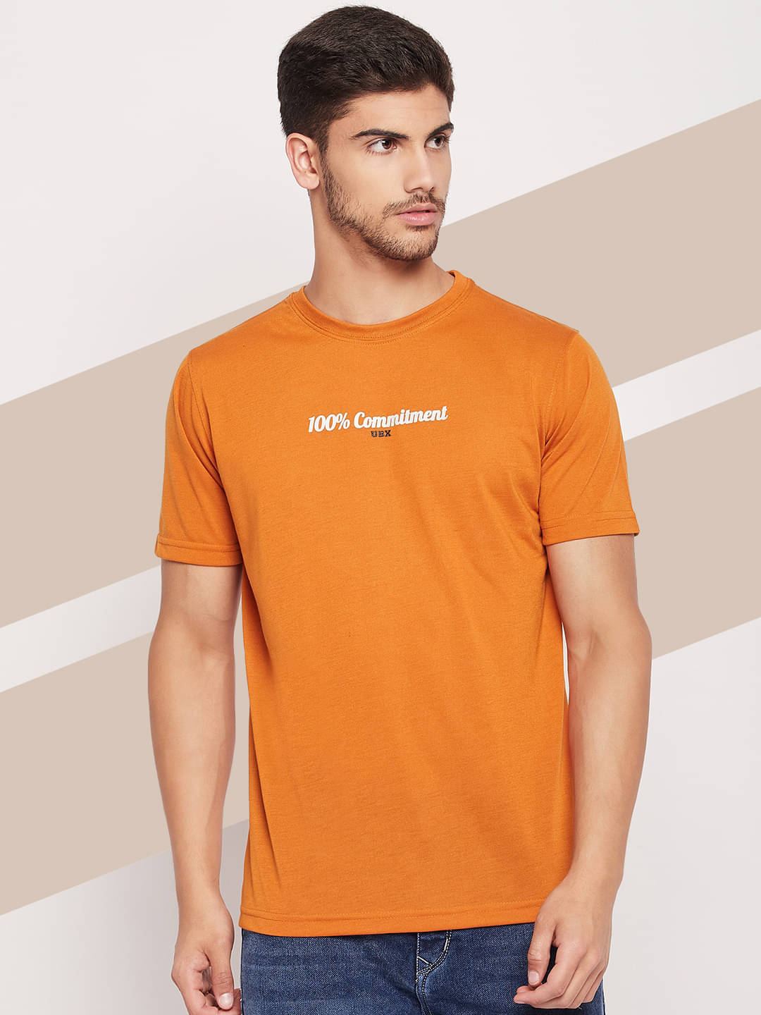 UBX Cotton Blend Regular Fit Printed Half Sleeves Men's Round T-Shirt - Orange ( Pack of 1 ) UBX Cotton Blend Regular Fit Printed Half Sleeves Men's Round T-Shirt - Orange ( Pack of 1 )