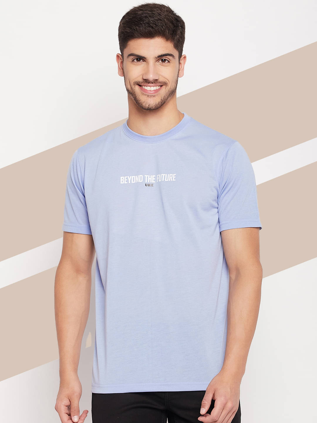     			UBX Cotton Blend Regular Fit Printed Half Sleeves Men's Round T-Shirt - Sky Blue ( Pack of 1 )