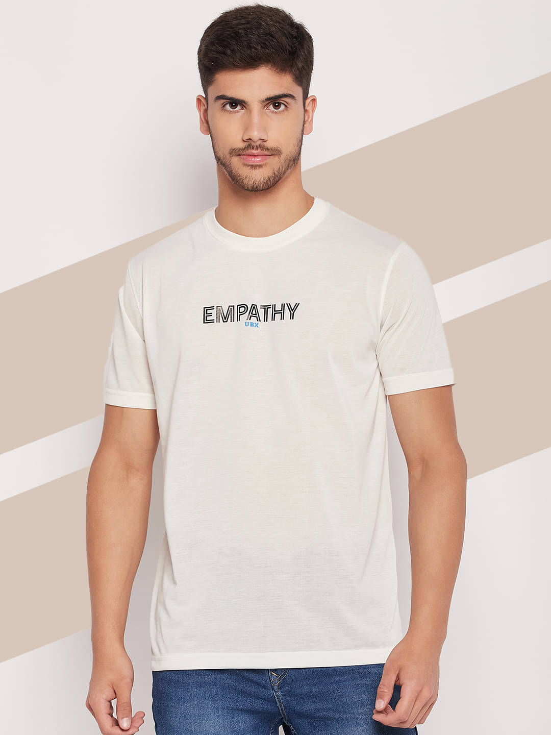 UBX Cotton Blend Regular Fit Printed Half Sleeves Men's Round T-Shirt - Off White ( Pack of 1 ) UBX Cotton Blend Regular Fit Printed Half Sleeves Men's Round T-Shirt - Off White ( Pack of 1 )