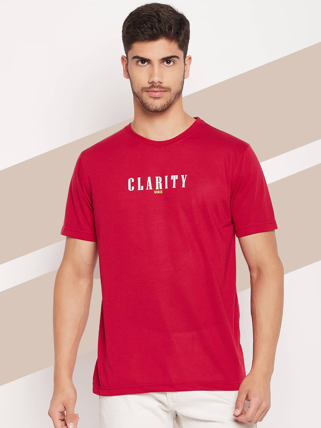     			UBX Cotton Blend Regular Fit Printed Half Sleeves Men's Round T-Shirt - Red ( Pack of 1 )