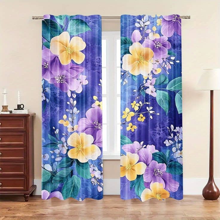 V21 decod Graphic Room Darkening Eyelet Curtain 7 ft ( Pack of 1 ) - Blue