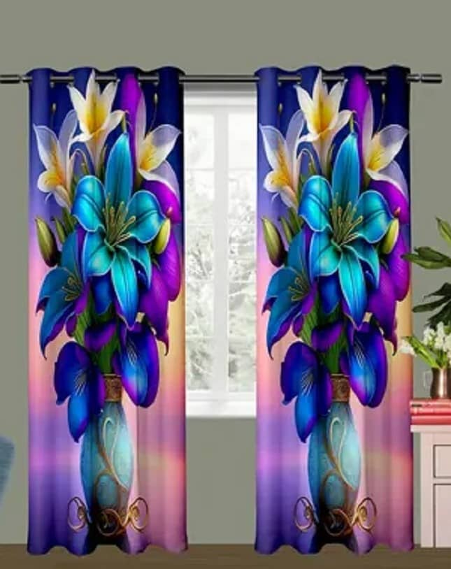 V21 decod Graphic Room Darkening Eyelet Curtain 7 ft ( Pack of 1 ) - Blue