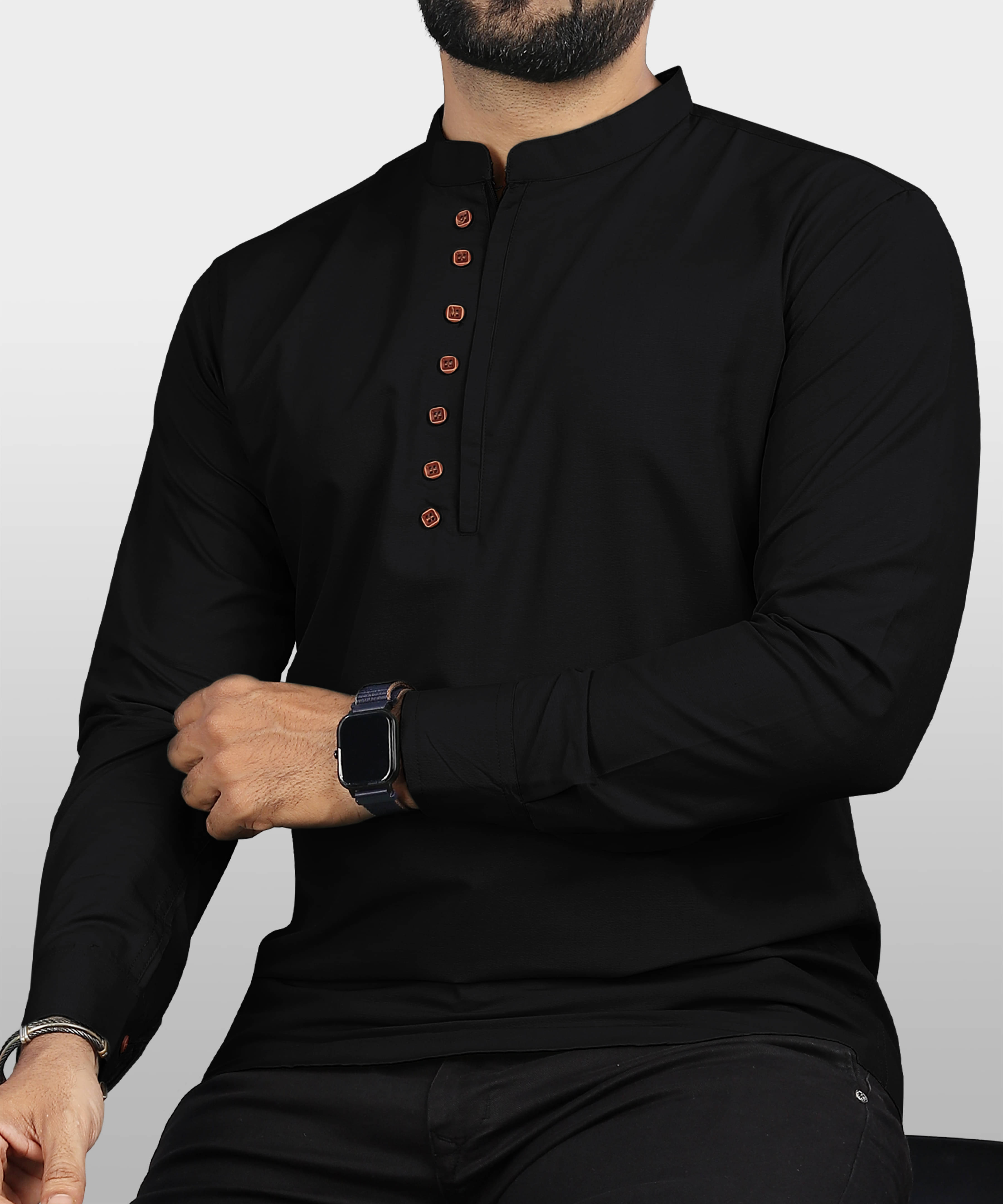 VTEXX Black Cotton Blend Men's Shirt Style Kurta ( Pack of 1 ) VTEXX Black Cotton Blend Men's Shirt Style Kurta ( Pack of 1 )