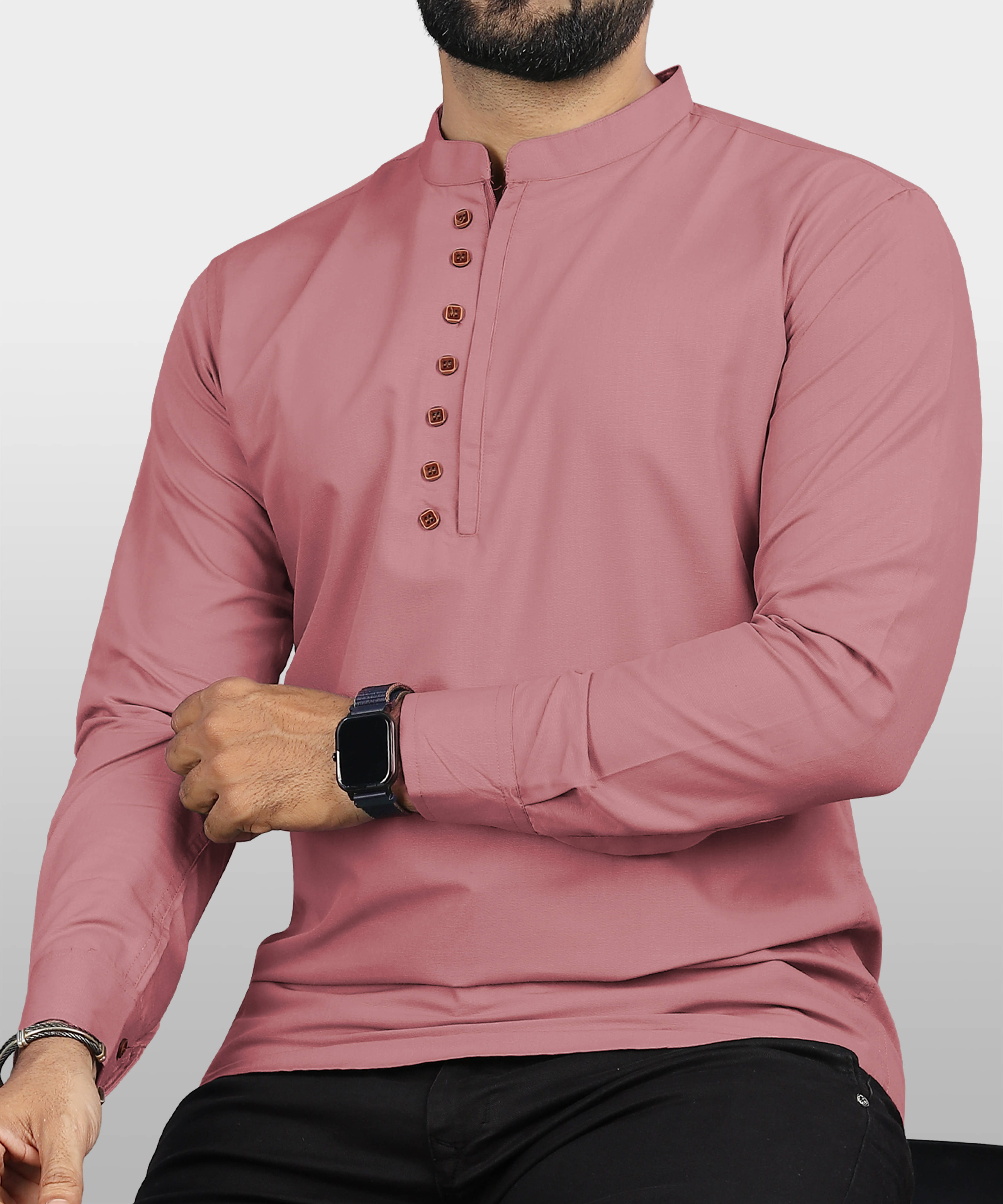     			VTEXX Peach Cotton Blend Men's Shirt Style Kurta ( Pack of 1 )