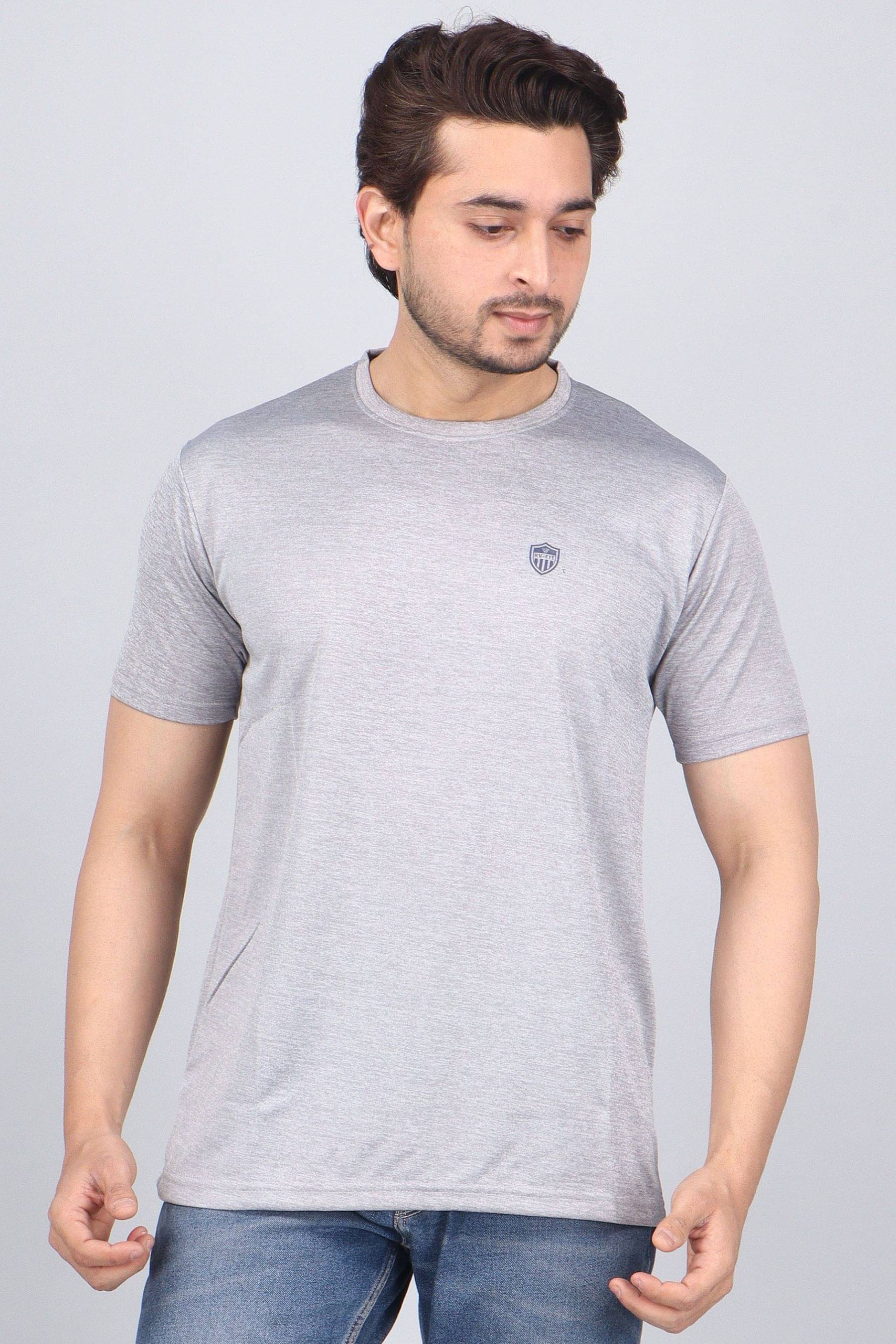     			WILD ELEPHANT Polyester Regular Fit Solid Half Sleeves Men's Round T-Shirt - Grey ( Pack of 1 )