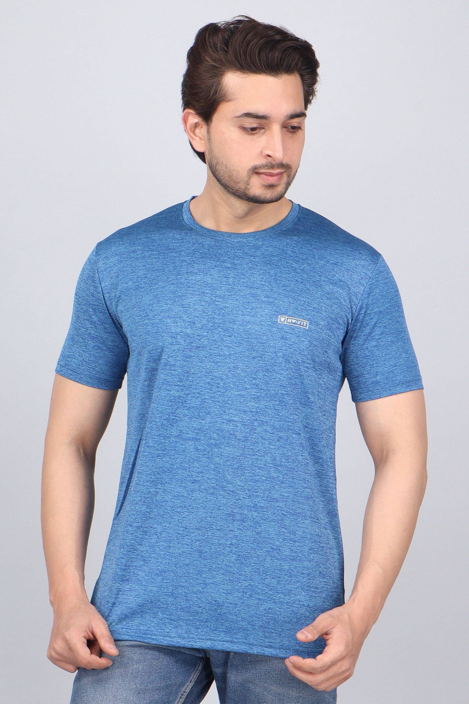     			WILD ELEPHANT Polyester Regular Fit Solid Half Sleeves Men's Round T-Shirt - Blue ( Pack of 1 )