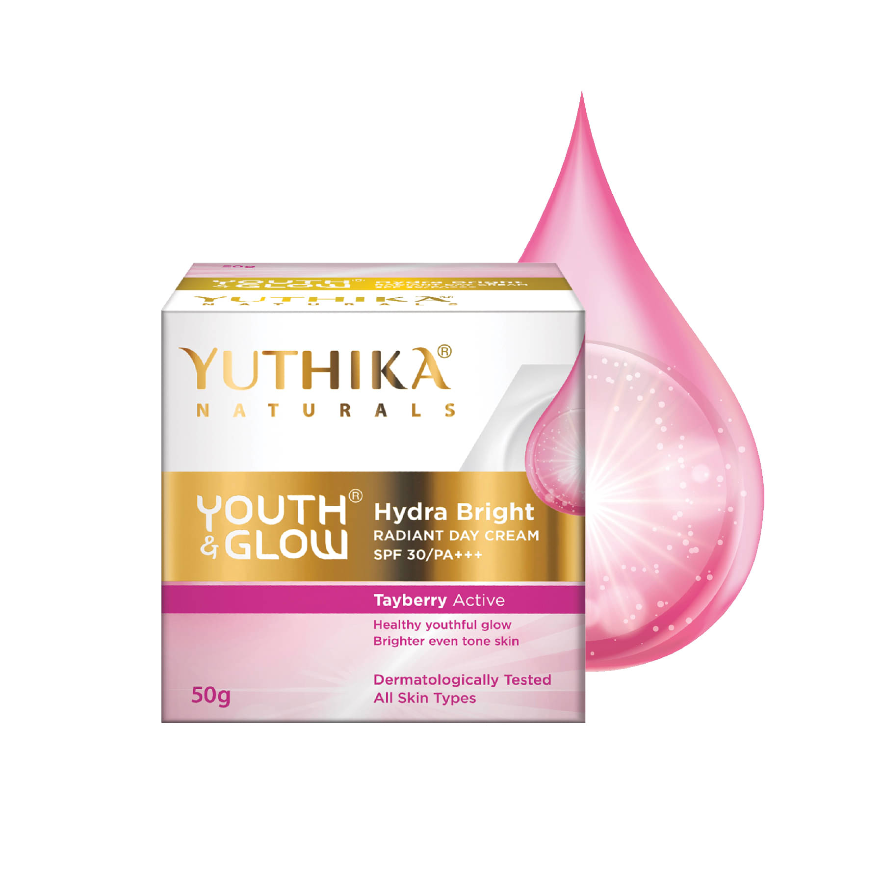     			Yuthika Youth & Glow Hydra Bright Radiant Day Cream 50g, SPF30 PA+++ Dermatologically Tested, Tayberry Active Face Cream