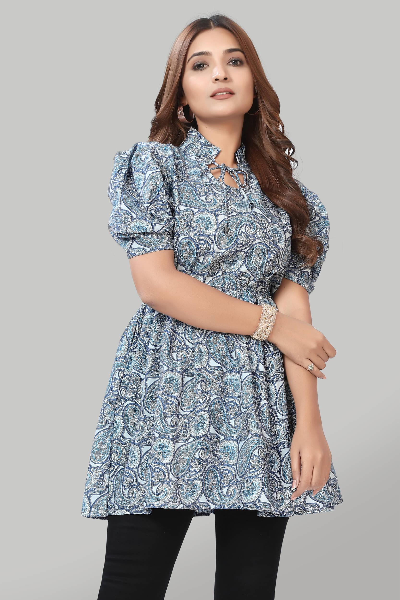 ZELZIS Blue Crepe Women's Tunic ( Pack of 1 )     			ZELZIS Blue Crepe Women's Tunic ( Pack of 1 )