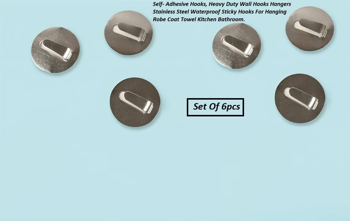     			self Adhesive Hooks, Hooks for Cloth Hanging, Sticky Hooks(Pack of-6)