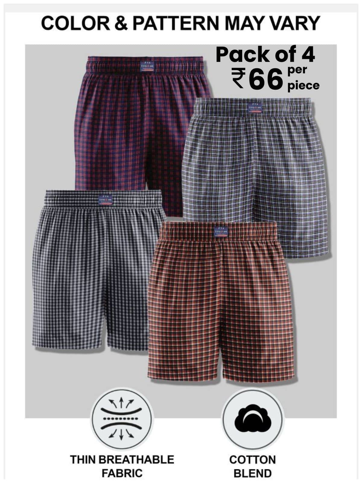 FTX Pack of 4 Cotton Blend Boxers For Men's ( Navy )