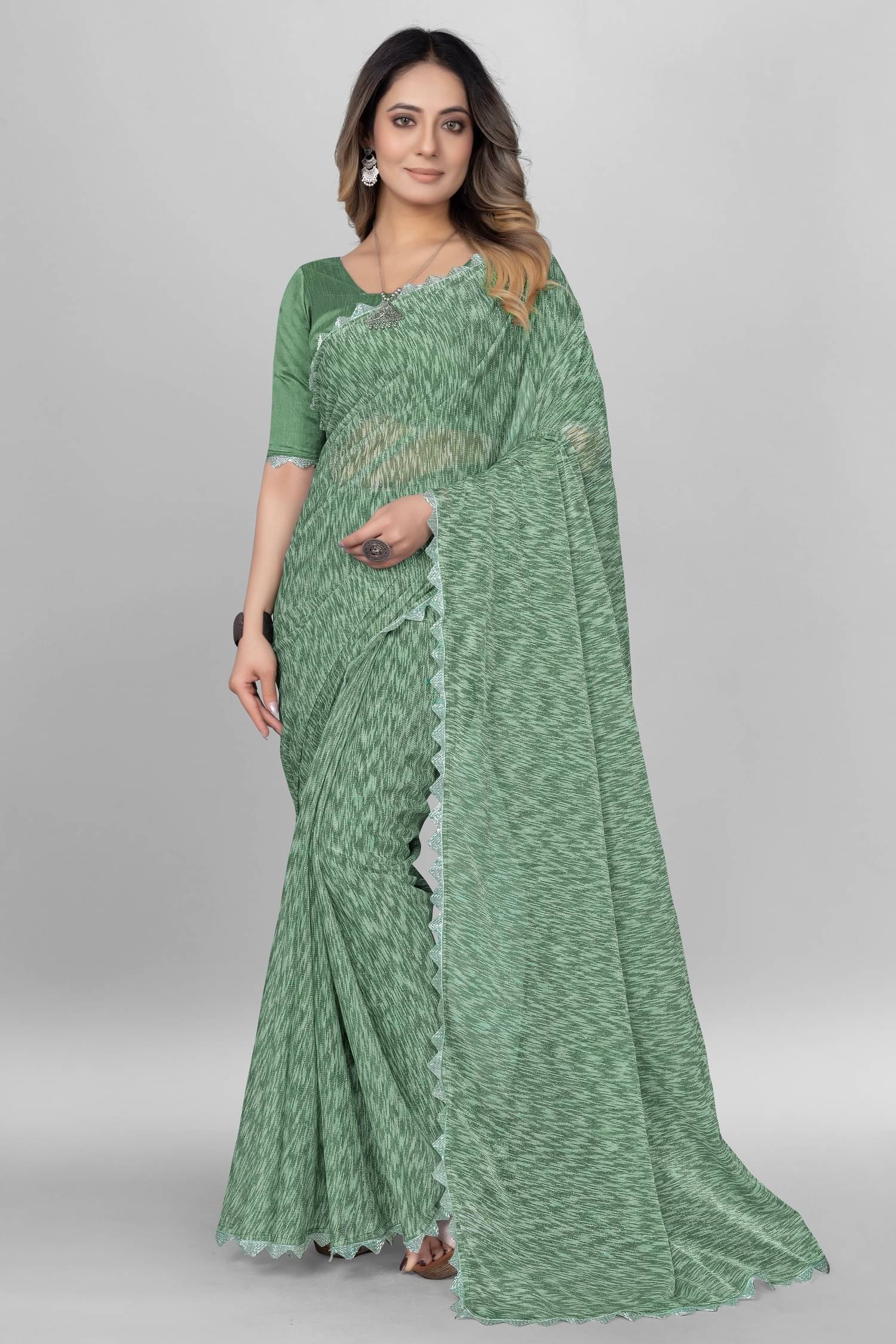     			A TO Z CART Lycra Embellished Saree With Unstitched Blouse Piece ( Green )