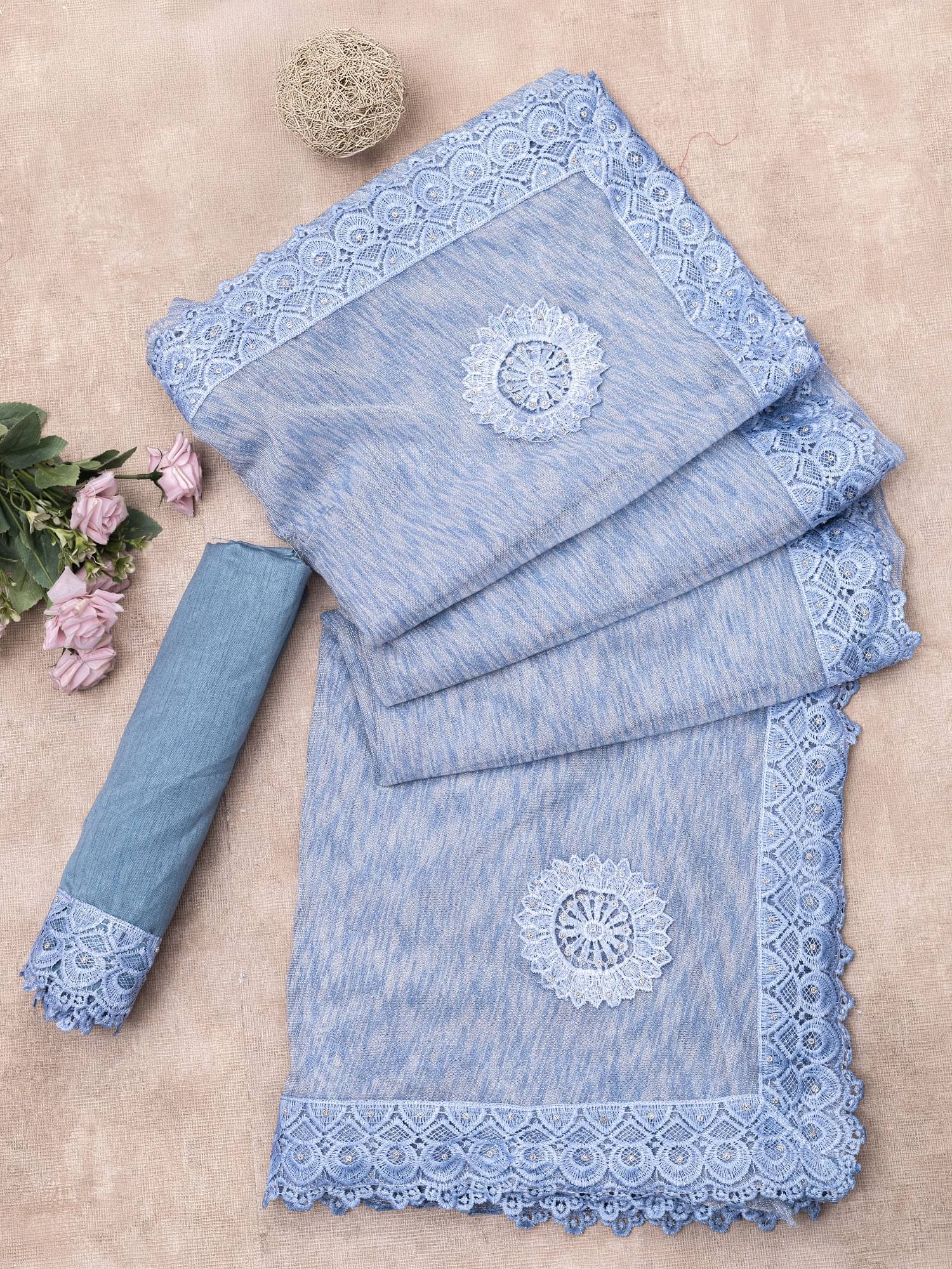 A TO Z CART Lycra Embellished Saree With Unstitched Blouse Piece ( SkyBlue ) A TO Z CART Lycra Embellished Saree With Unstitched Blouse Piece ( SkyBlue )