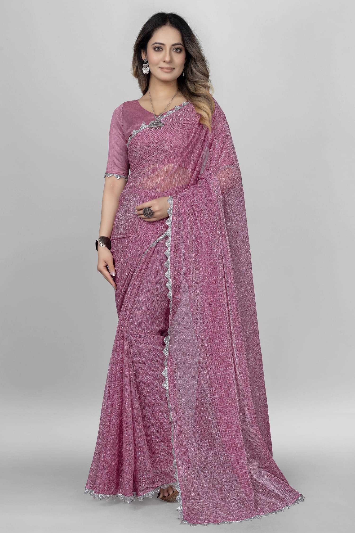 A TO Z CART Lycra Embellished Saree With Unstitched Blouse Piece ( Rose Gold ) A TO Z CART Lycra Embellished Saree With Unstitched Blouse Piece ( Rose Gold )