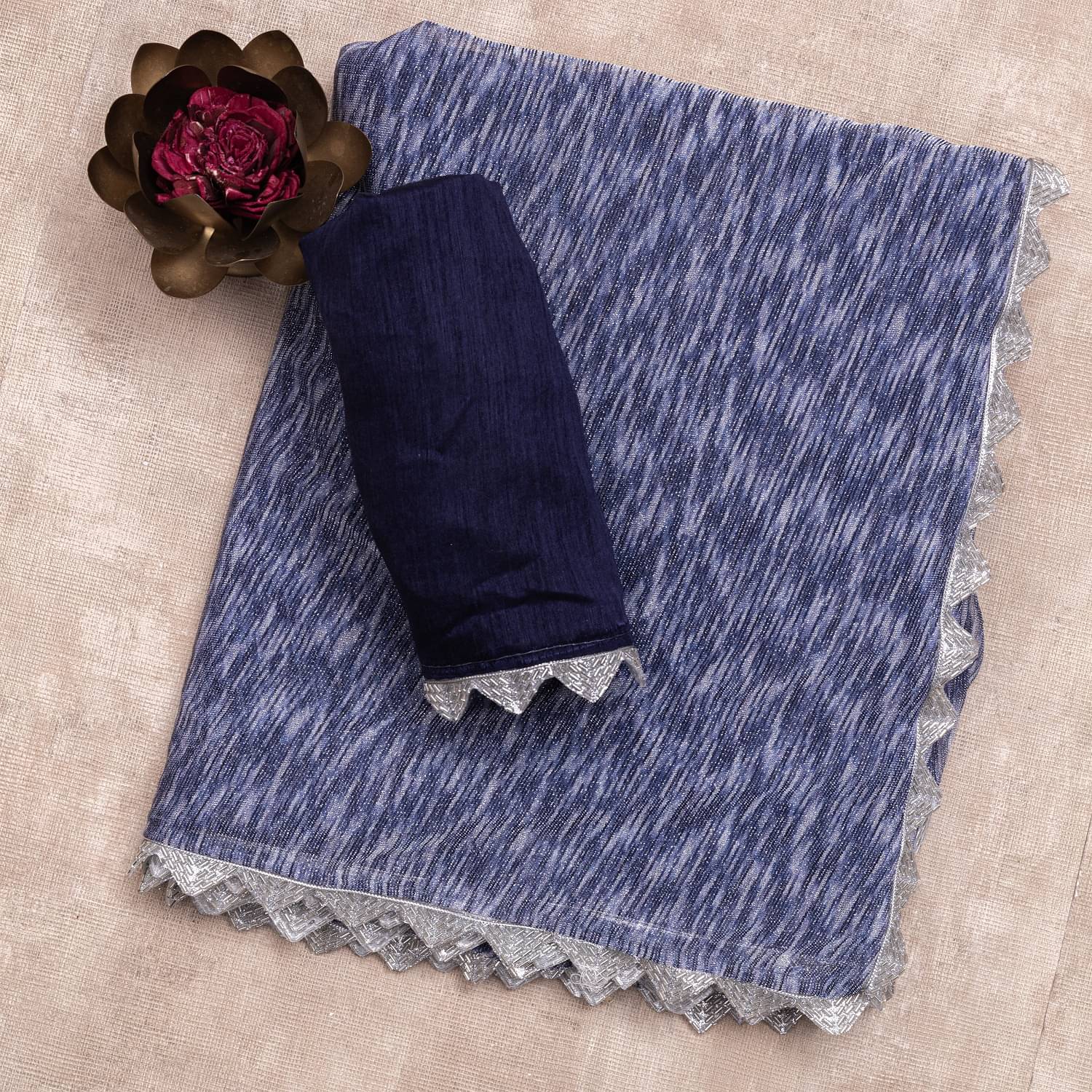 Aika Lycra Embellished Saree With Unstitched Blouse Piece ( Navy Blue ) Aika Lycra Embellished Saree With Unstitched Blouse Piece ( Navy Blue )