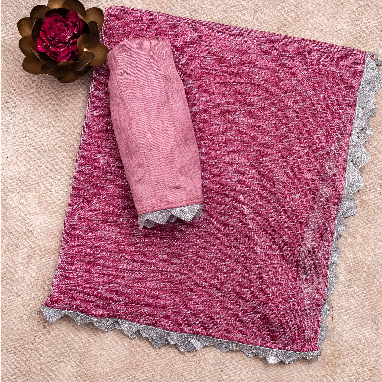 Aika Lycra Embellished Saree With Unstitched Blouse Piece ( Rose Gold ) Aika Lycra Embellished Saree With Unstitched Blouse Piece ( Rose Gold )