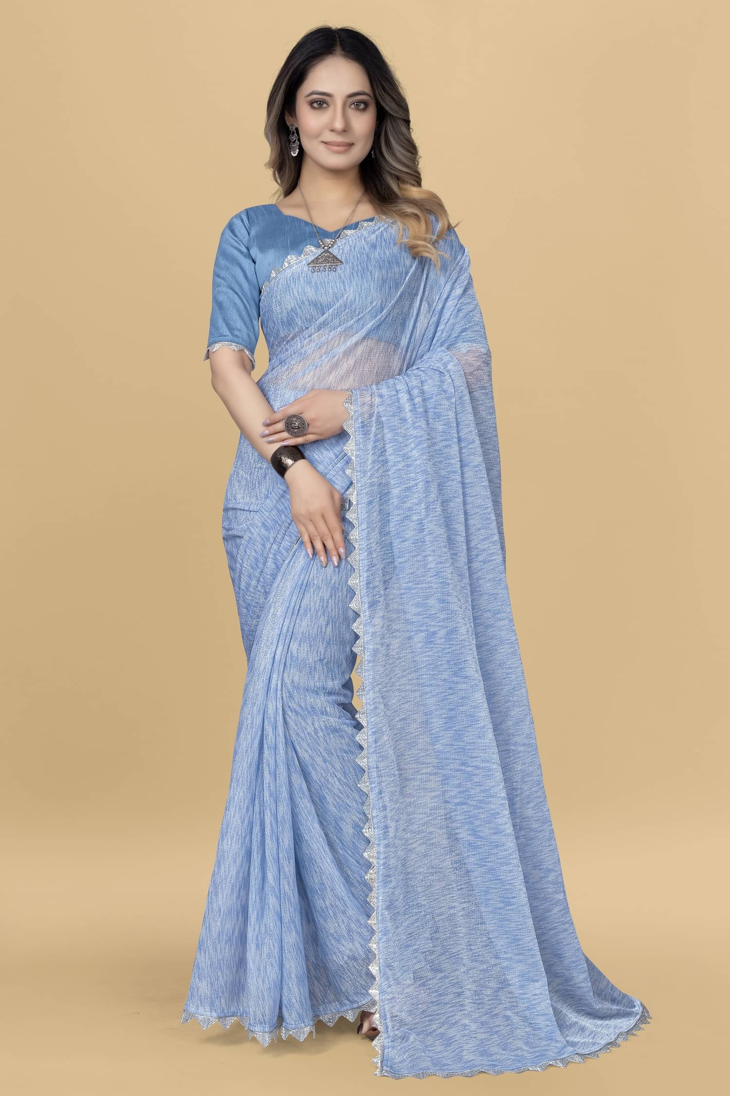 Aika Lycra Printed Saree With Unstitched Blouse Piece ( SkyBlue ) Aika Lycra Printed Saree With Unstitched Blouse Piece ( SkyBlue )