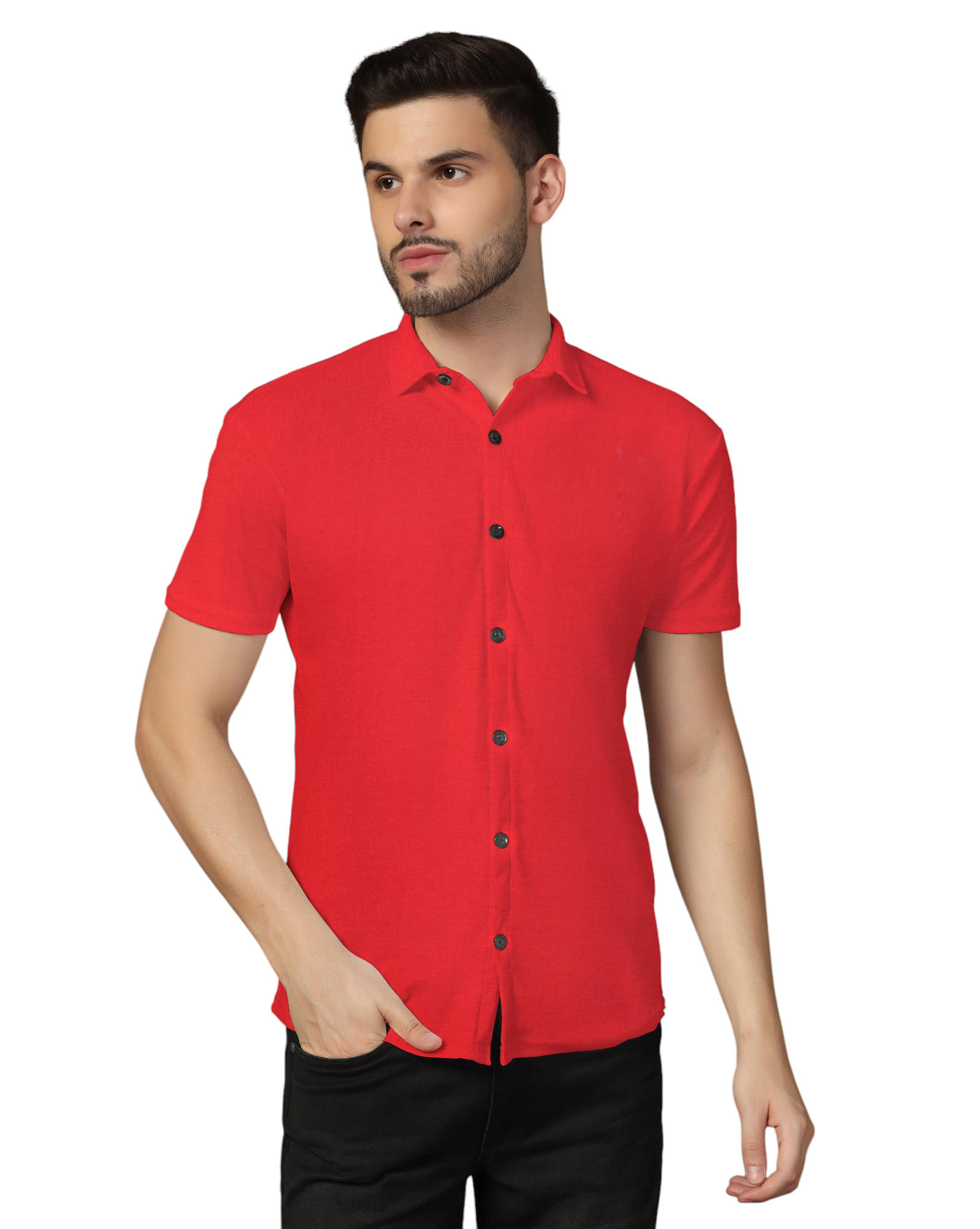    			Beyou Fashion Cotton Blend Regular Fit Solids Half Sleeves Men's Casual Shirt - Red ( Pack of 1 )