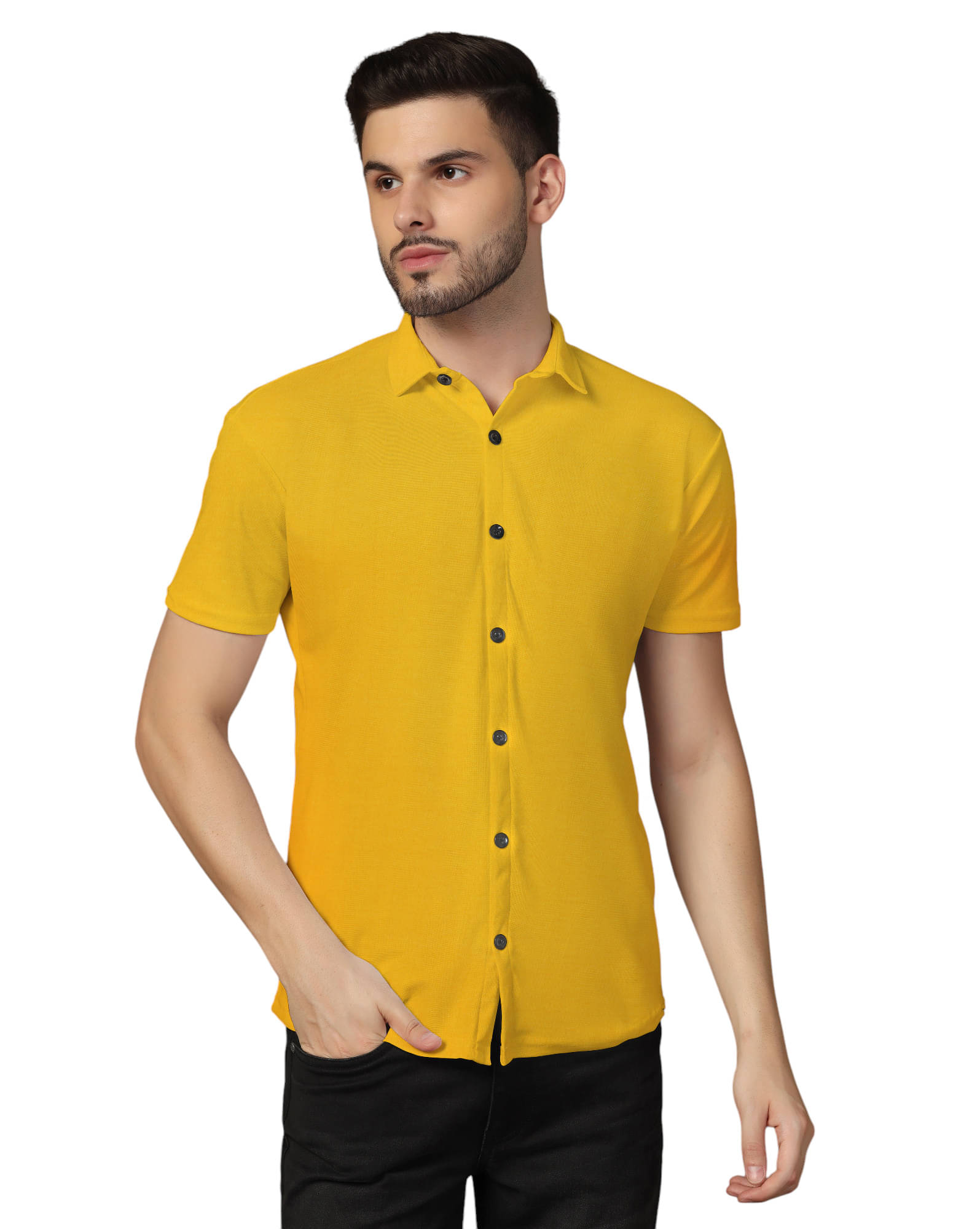 Beyou Fashion Cotton Blend Regular Fit Solids Half Sleeves Men's Casual Shirt - Yellow ( Pack of 1 ) Beyou Fashion Cotton Blend Regular Fit Solids Half Sleeves Men's Casual Shirt - Yellow ( Pack of 1 )