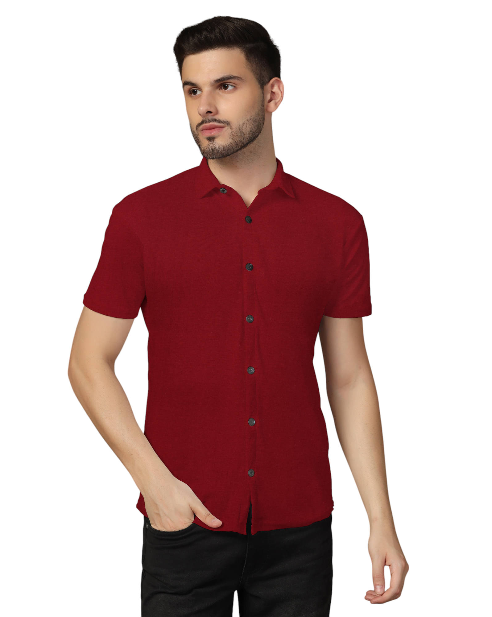 Beyou Fashion Cotton Blend Regular Fit Solids Half Sleeves Men's Casual Shirt - Maroon ( Pack of 1 )     			Beyou Fashion Cotton Blend Regular Fit Solids Half Sleeves Men's Casual Shirt - Maroon ( Pack of 1 )