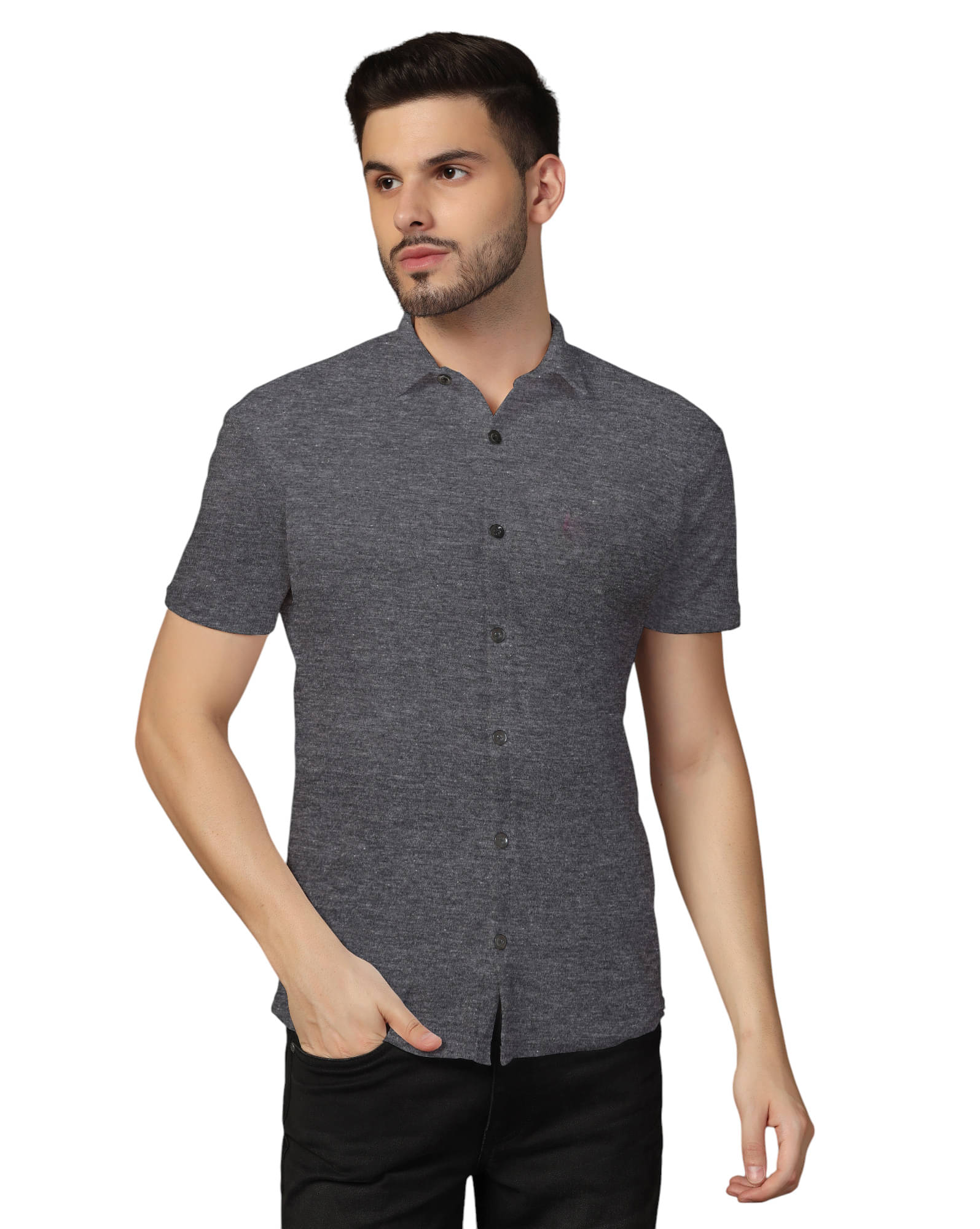     			Beyou Fashion Cotton Blend Regular Fit Solids Half Sleeves Men's Casual Shirt - Grey ( Pack of 1 )